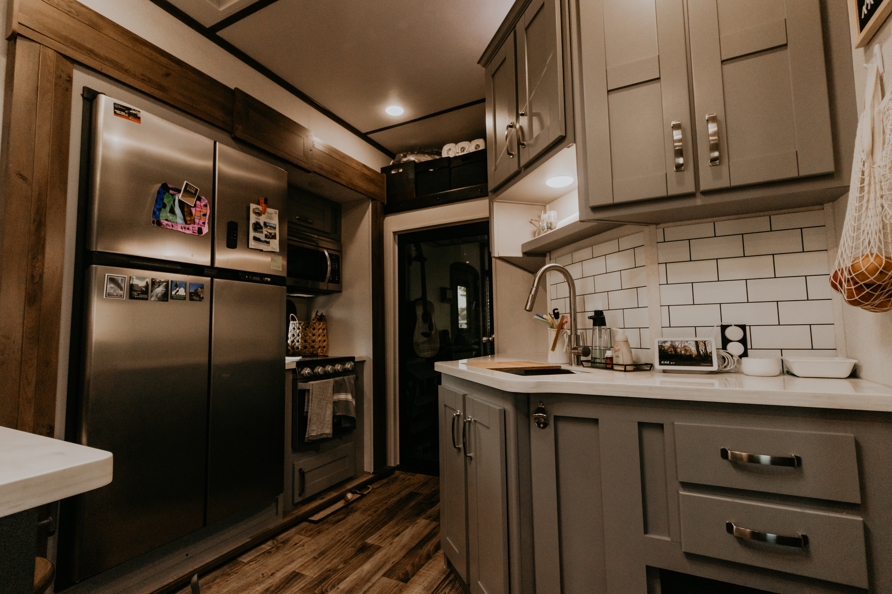 A view of a spacious RV kitchen. 
