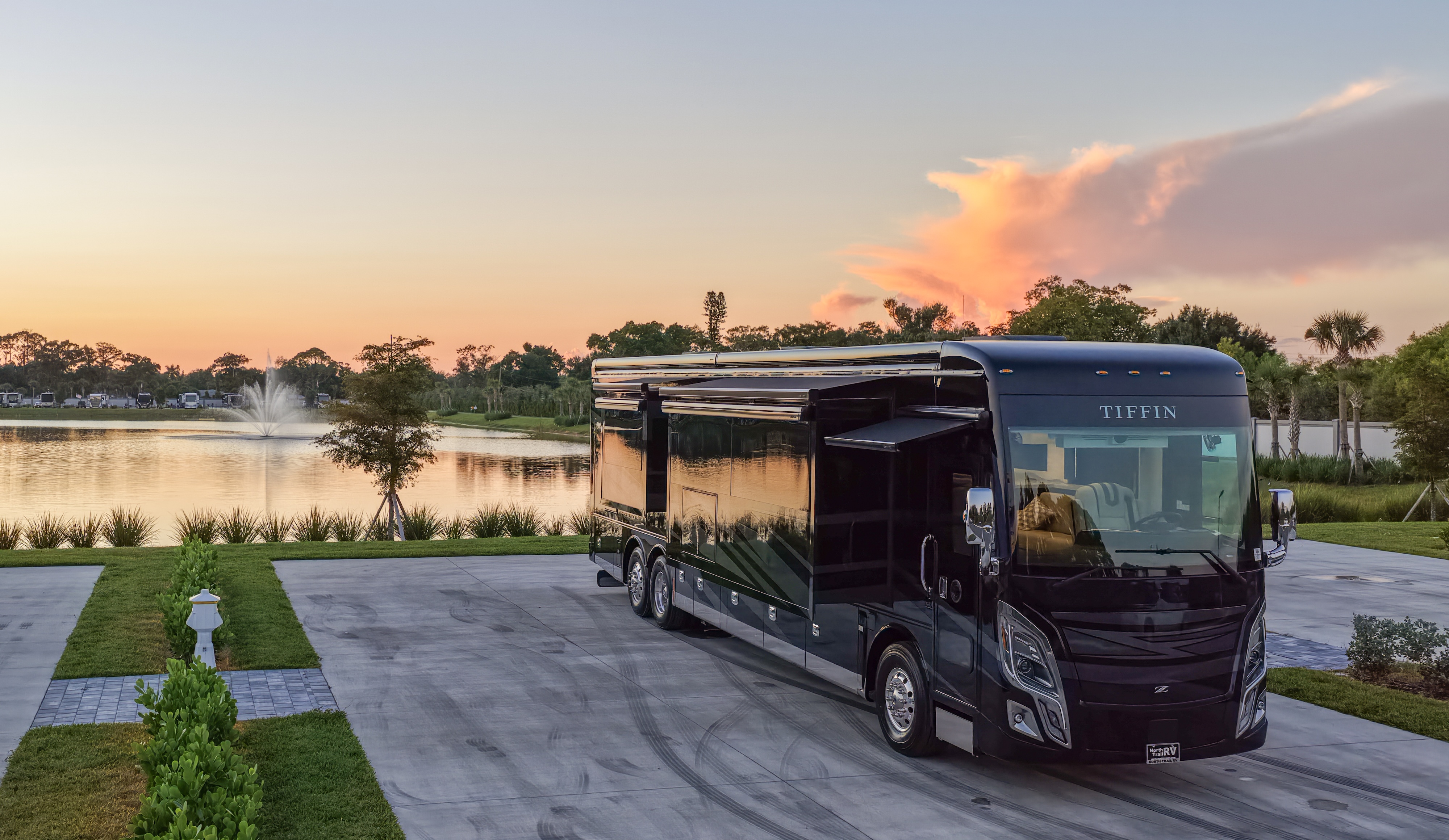 Tiffin Class A Motorhome at a luxury campsite