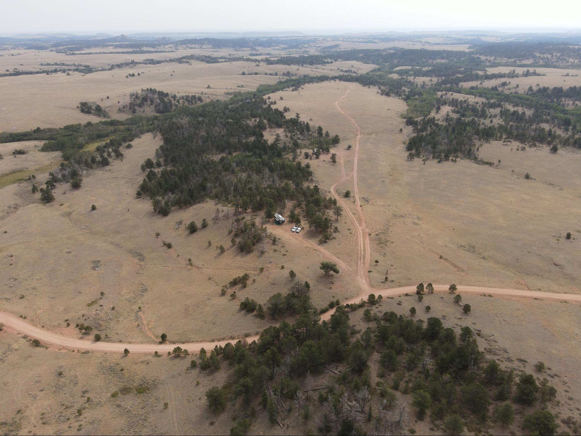 A drone shot showing trails in Medicine Bow National Park.