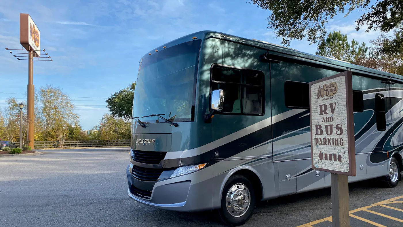 Micheal and Tiffany Dunagan's RV at a RV and Bus Parking spot at a Cracker Barrel 