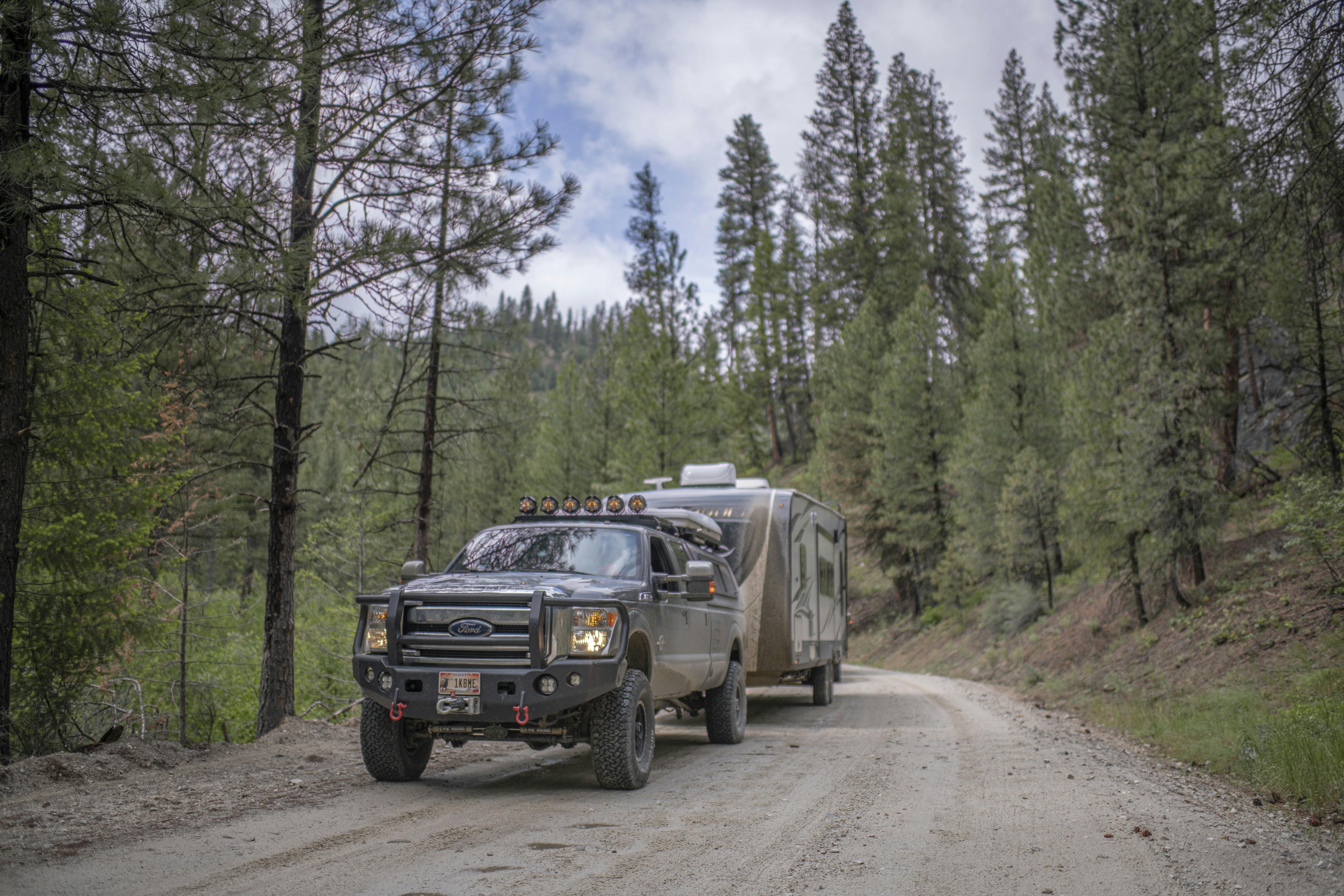Chelsea Day's RV driving on a dirt road