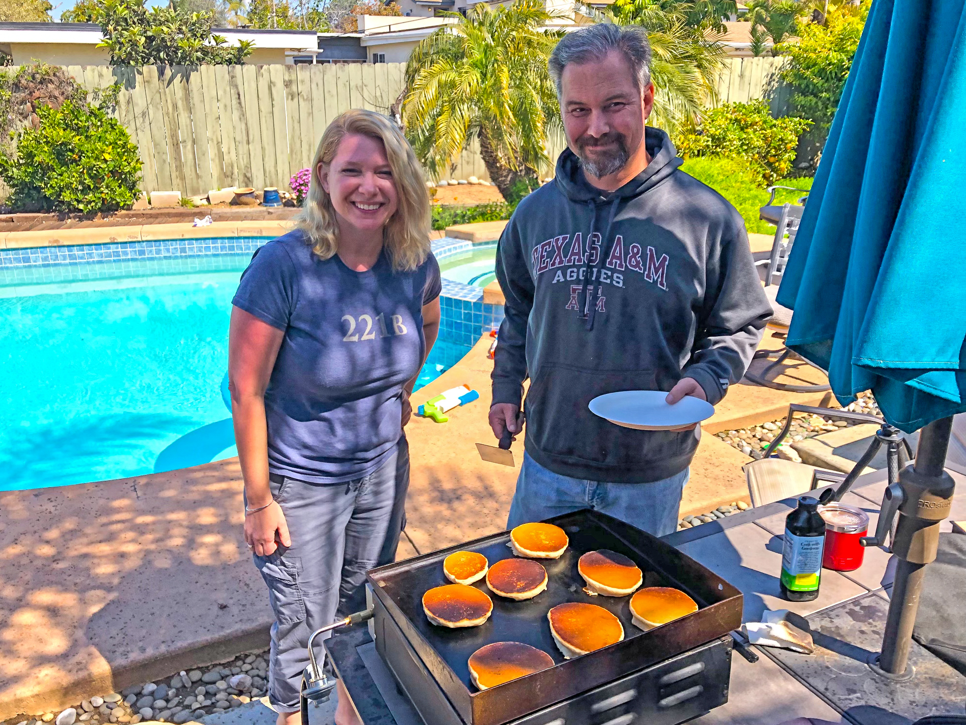 Greg Graham and his sister cooking pancakes. 