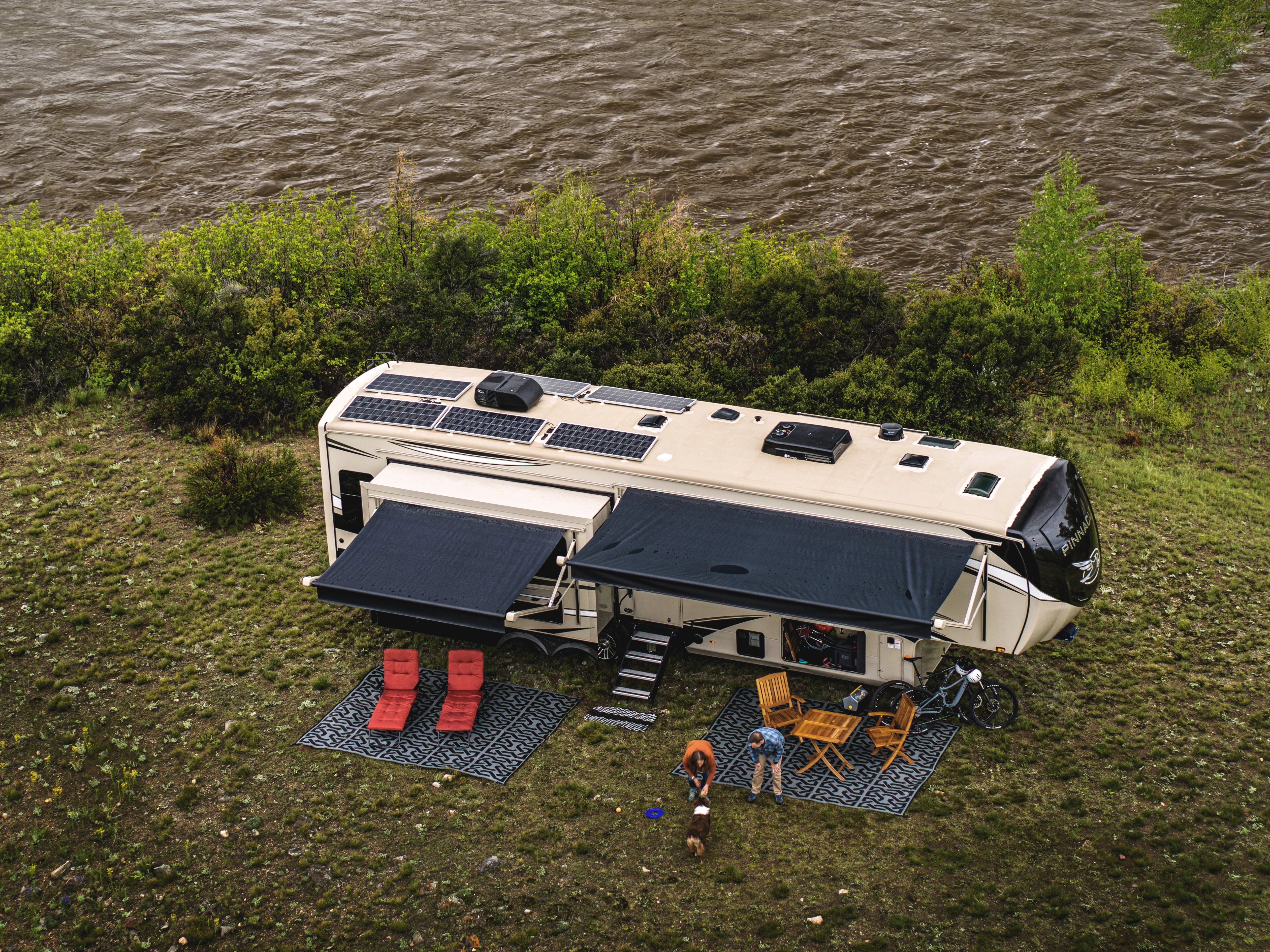 Awnings out on a Jayco Pinnacle Fifth Wheel 