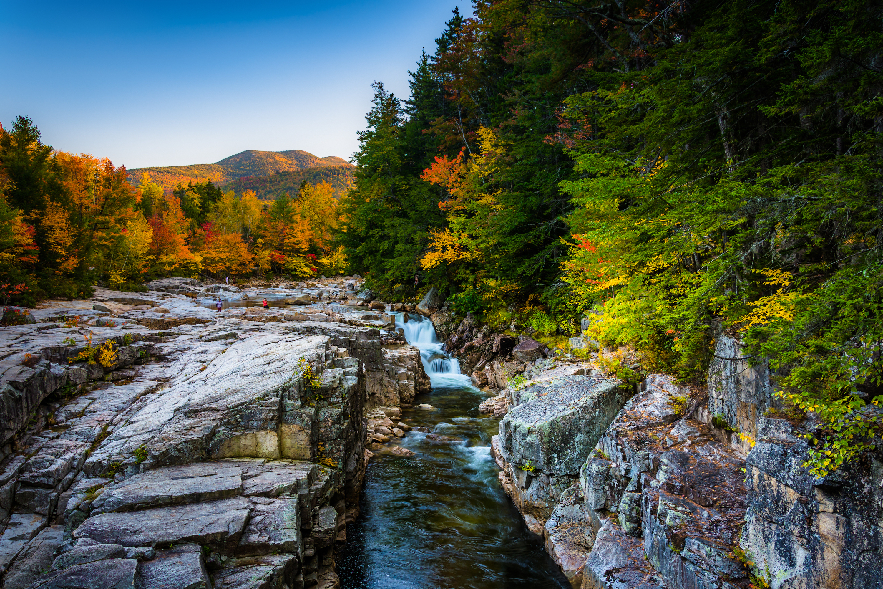 A waterfall and fall foliage