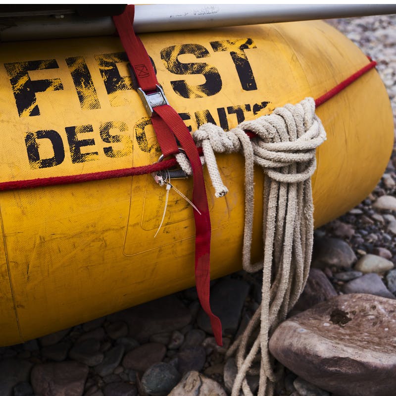 A First Descents float sits on rocks next to the Blackfoot River.