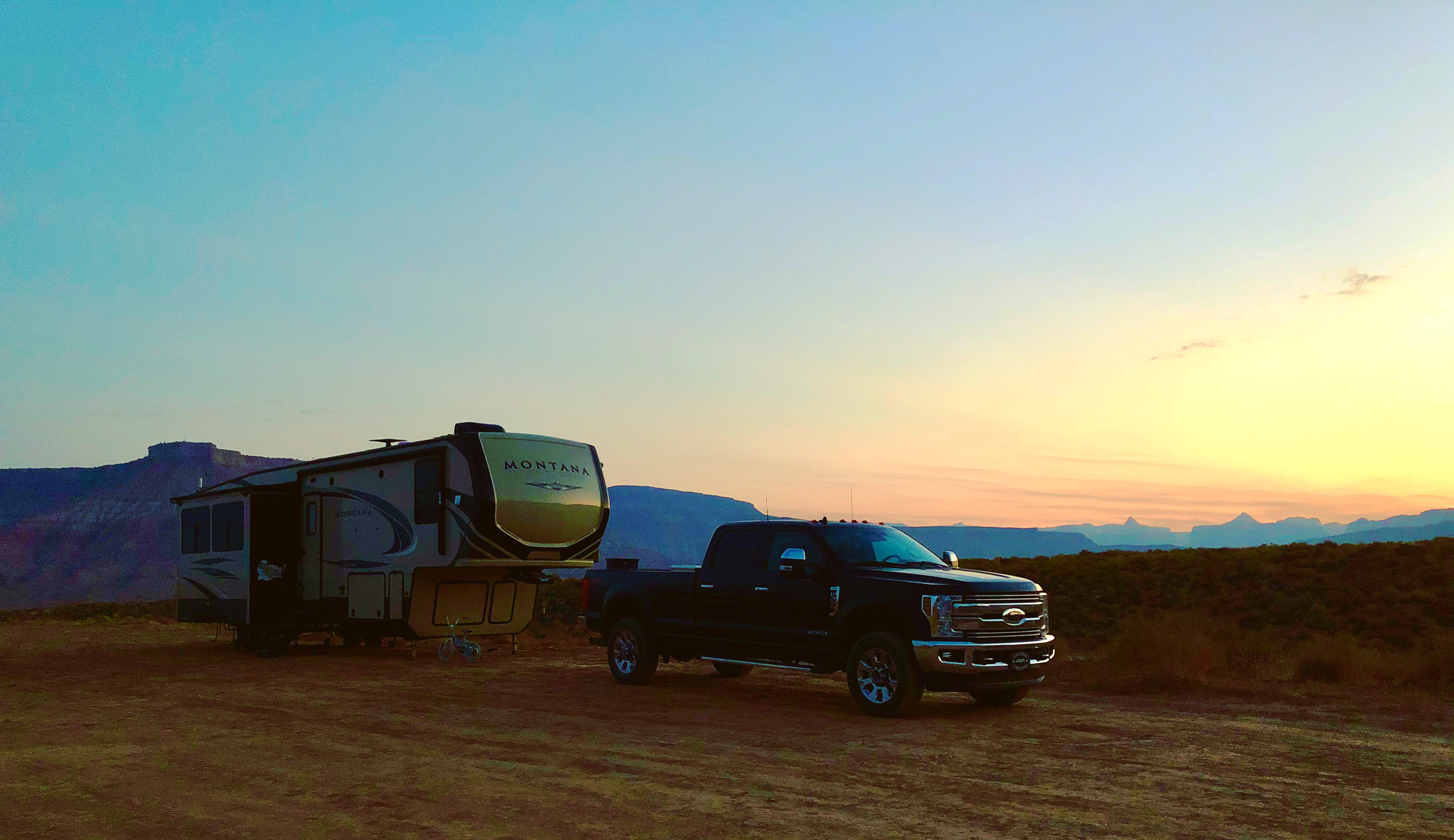 Jama and Randy Maples Keystone RV boondocking outside of Zion National Park.