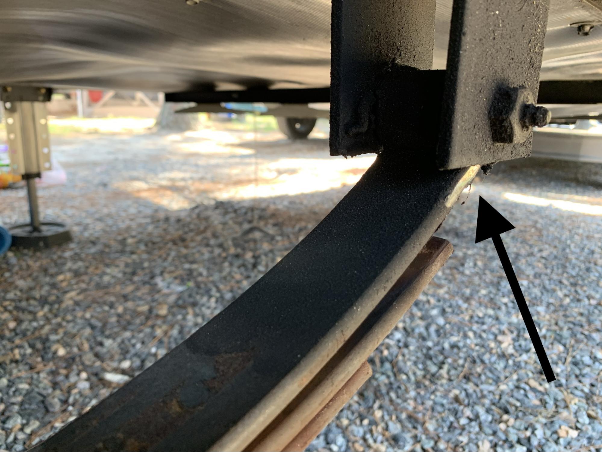 Tom Boswell showing the wear on his suspension. 