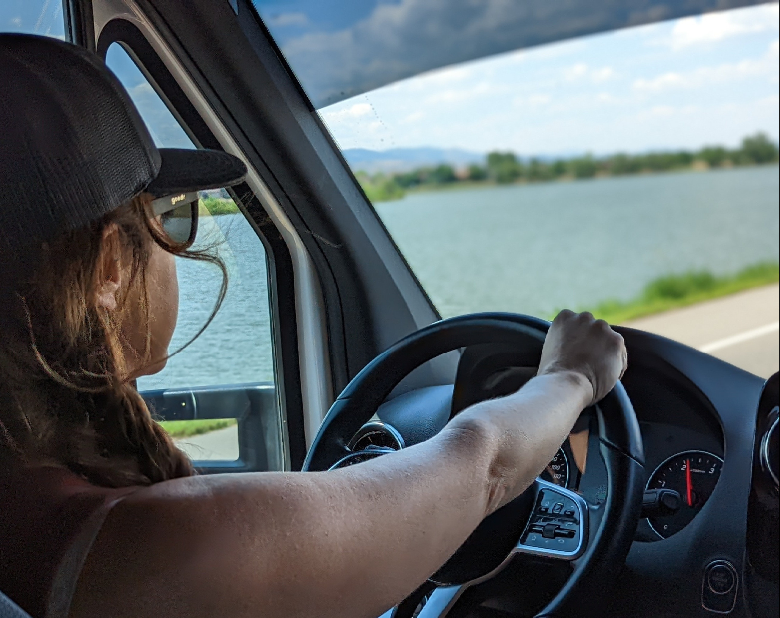 Sarah Bauer driving her Tiffin Wayfarer Class C RV