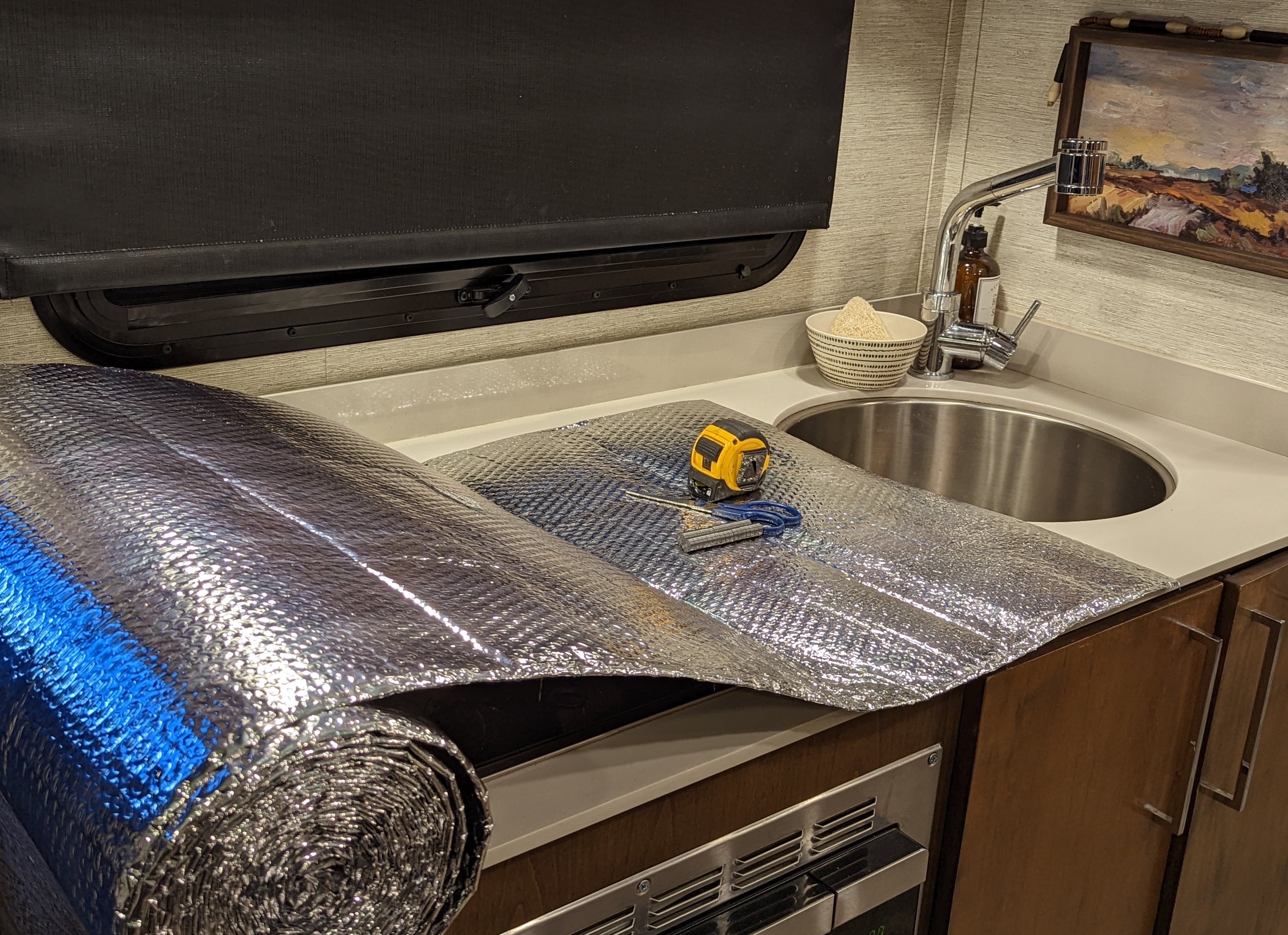 Insulation wrapping in Dustin and Sarah Bauer's kitchen