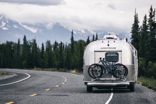 Karen Blue's Airstream pulled over on the side of the road