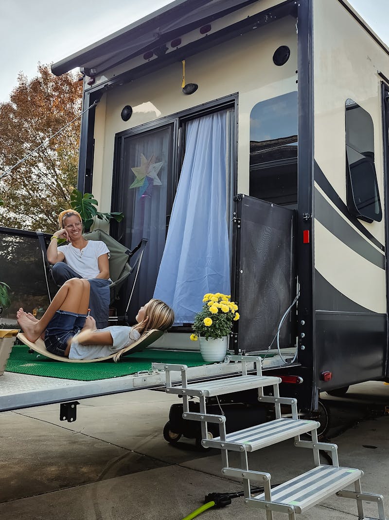 The back patio of JC and Barbel (Bibi) Barringer's 2018 KZ Durango Gold fifth-wheel