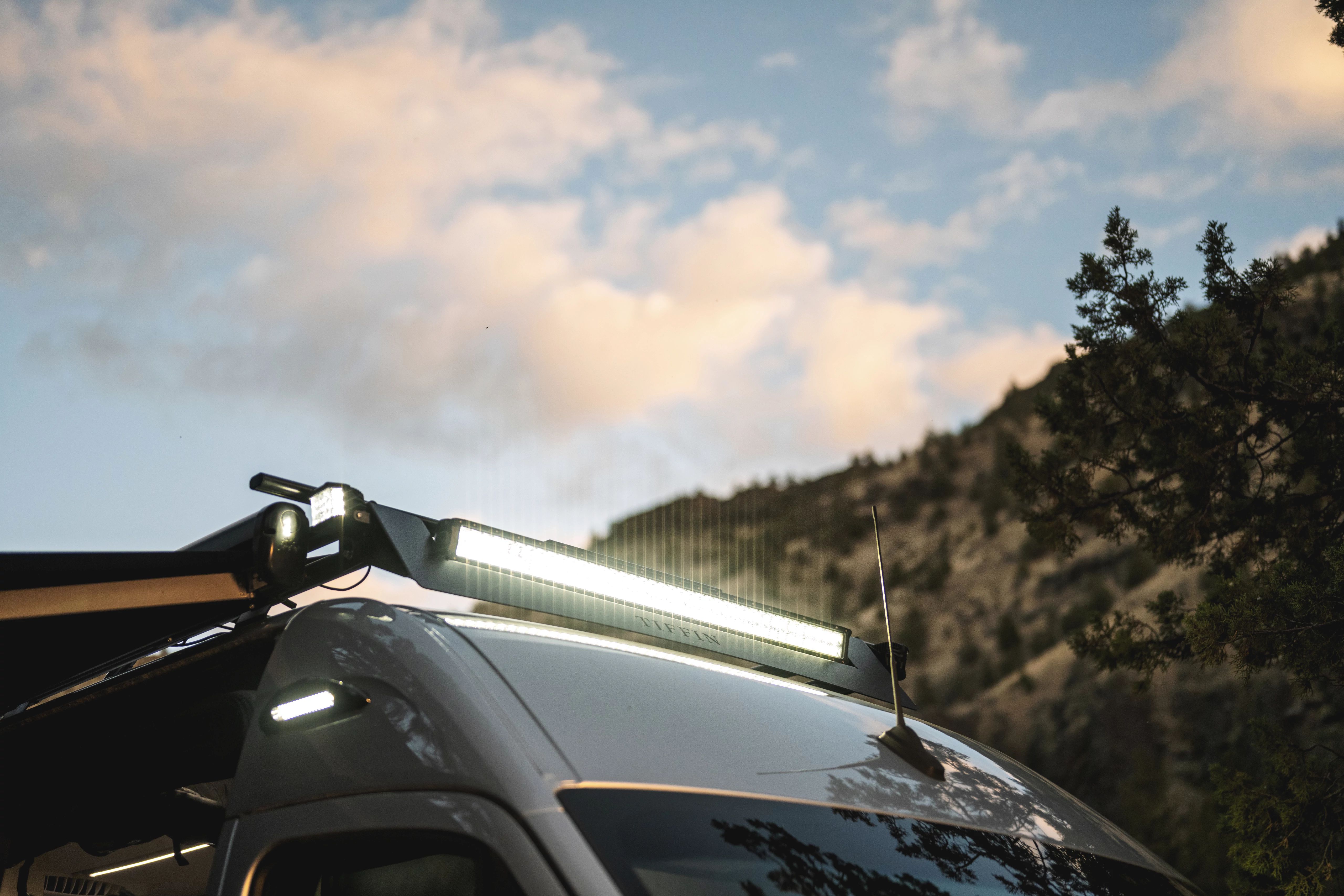 Lights on a Tiffin Cahaba class b camper van 