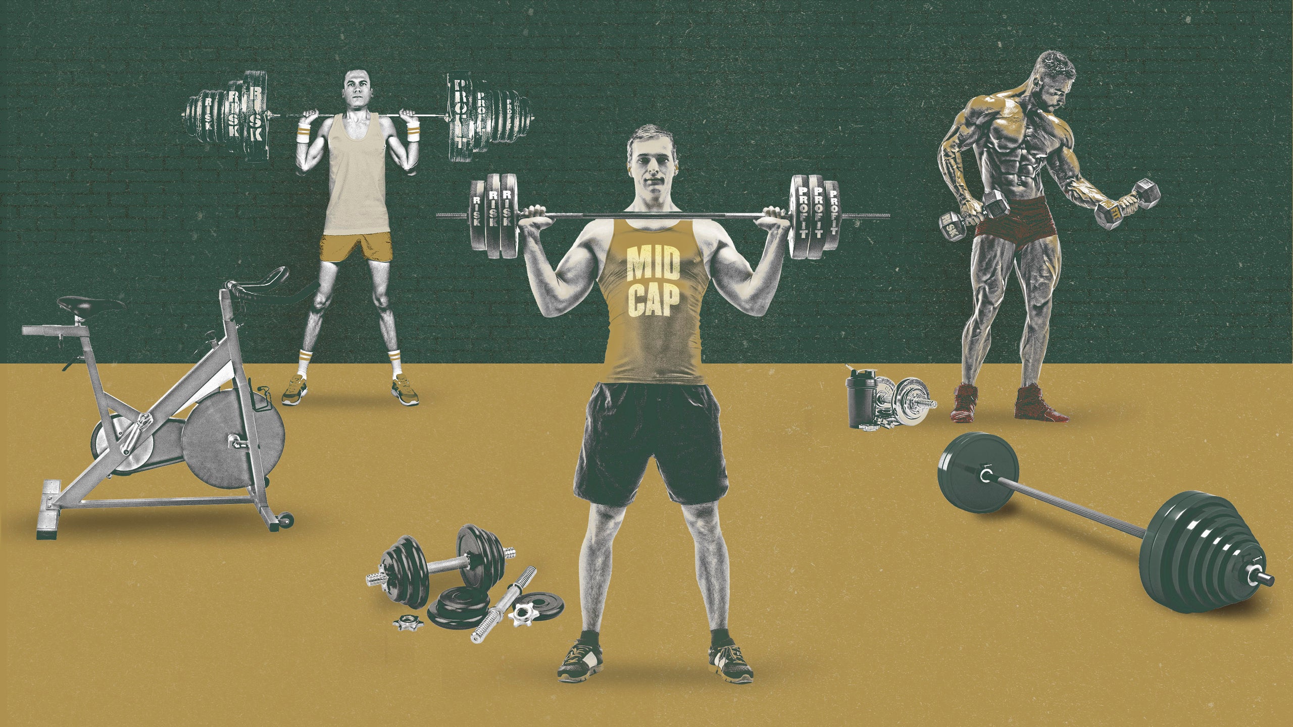 A person lifting weights in a tank top with "Mid Cap" written on it