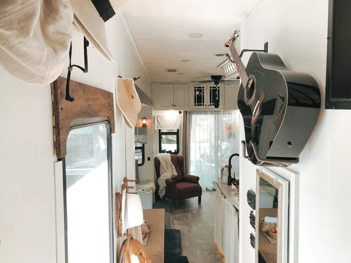 The hallway looking into the living area inside the JC & BÄRBEL BARRINGER family's 2018 KZ Durango Gold fifth wheel