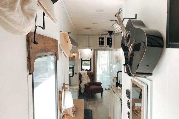 Hallway and living area inside the JC & BÄRBEL BARRINGER family's 2018 KZ Durango Gold fifth wheel