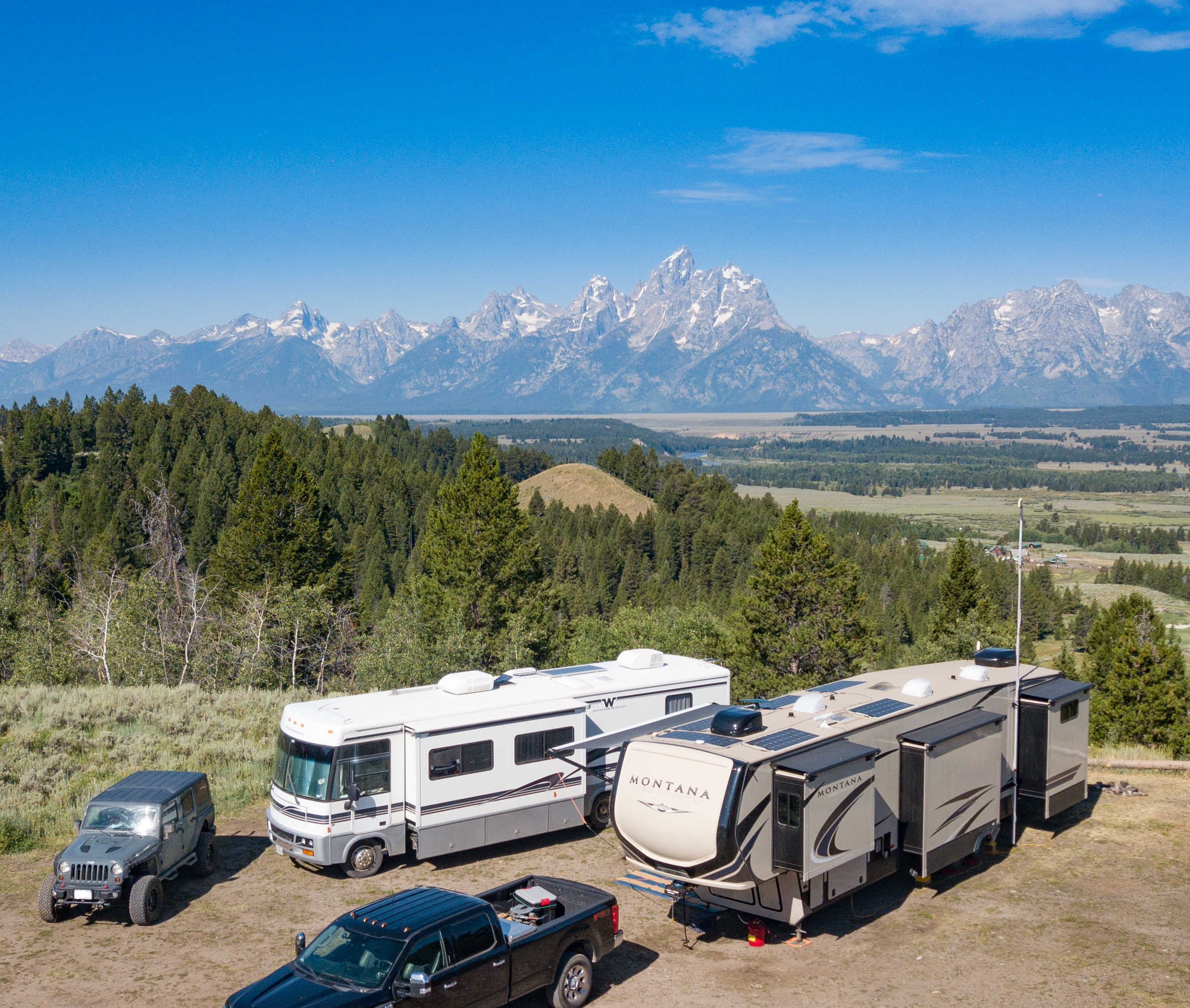 Jama and Randy Maples Keystone RV boondocking at the Grand Tetons.