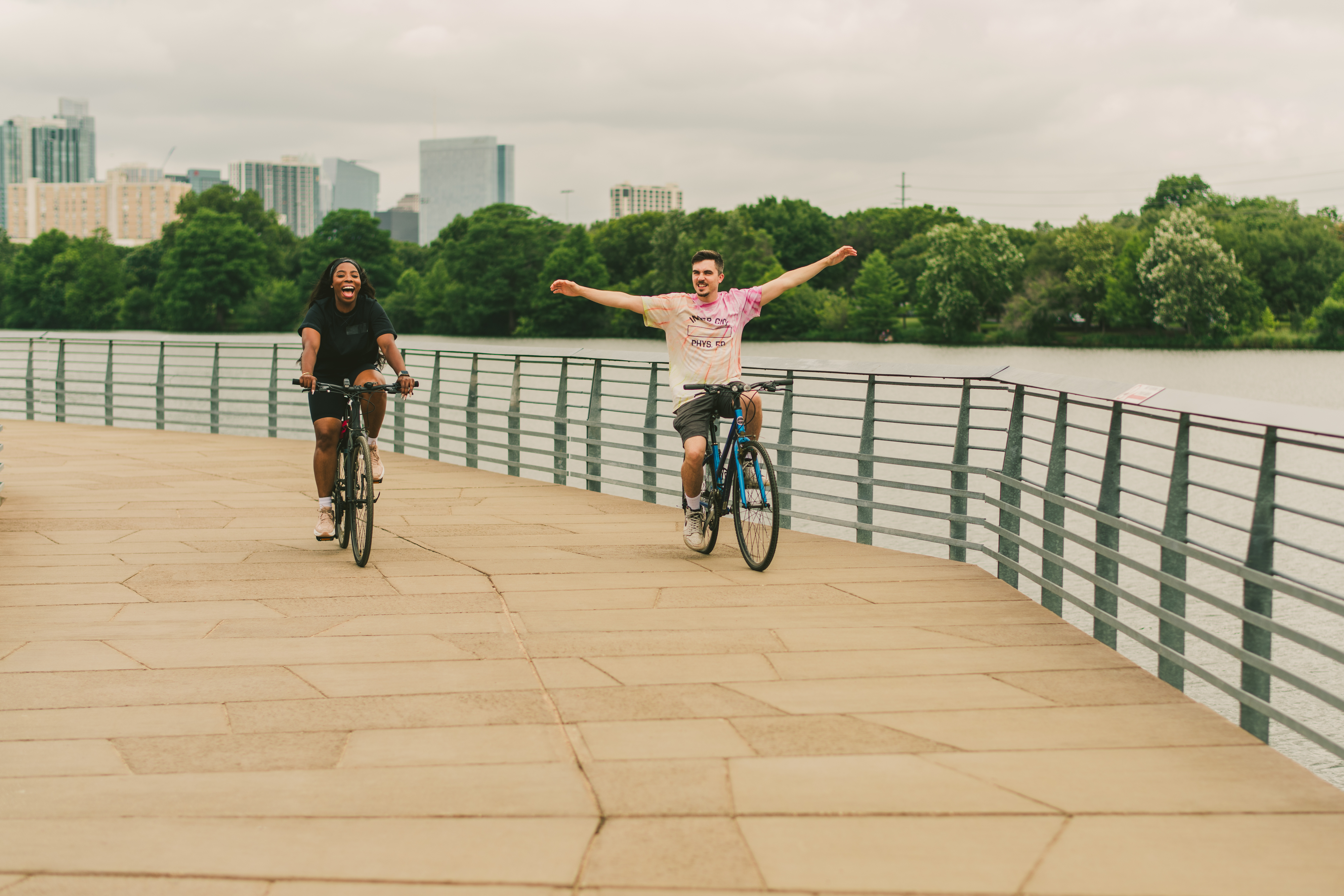Jessy and Jim McFarlin riding bikes.