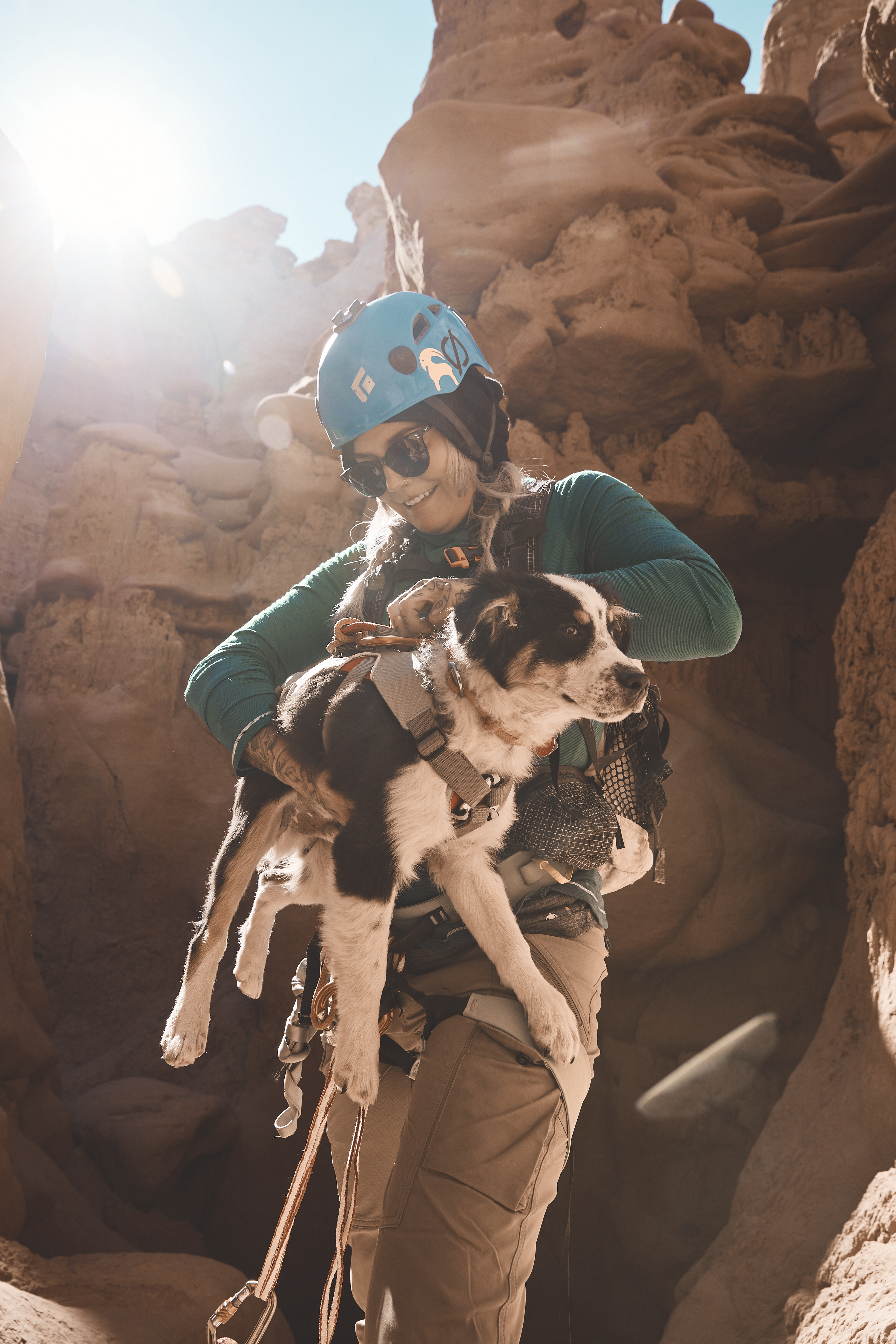 Kalen Thorien holding her dog 
