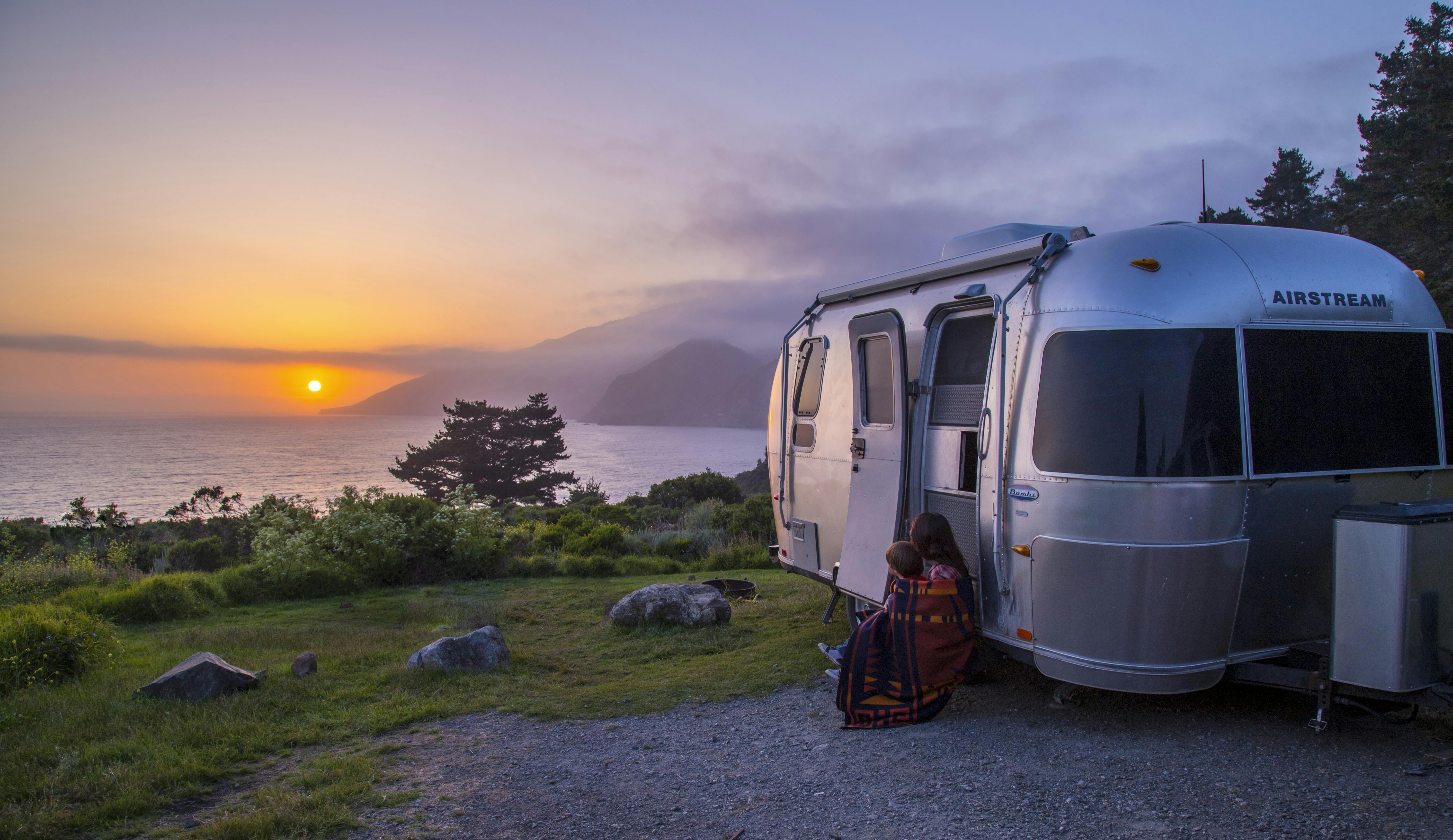 An Airstream parked on a beach overlook at Los Padres National Forest (National Forest Foundation)