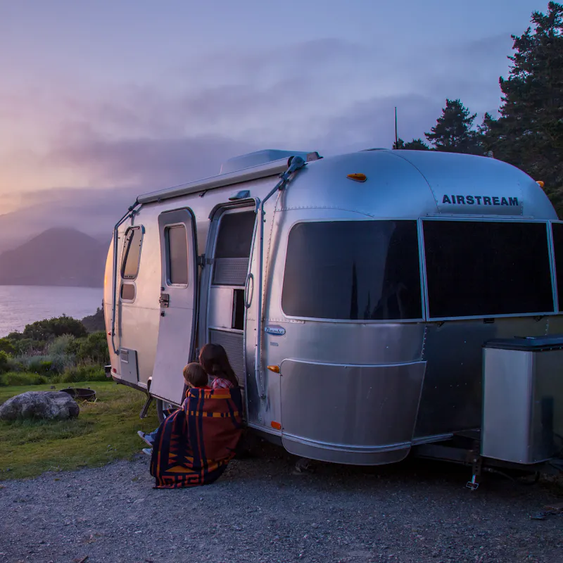 An Airstream parked on a beach overlook at Los Padres National Forest (National Forest Foundation)