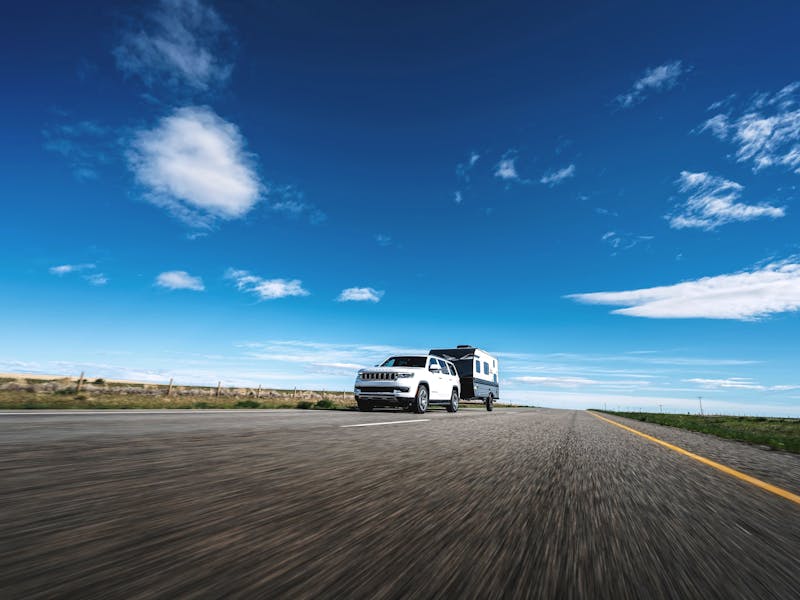 A jayco jay flight baha driving down the road