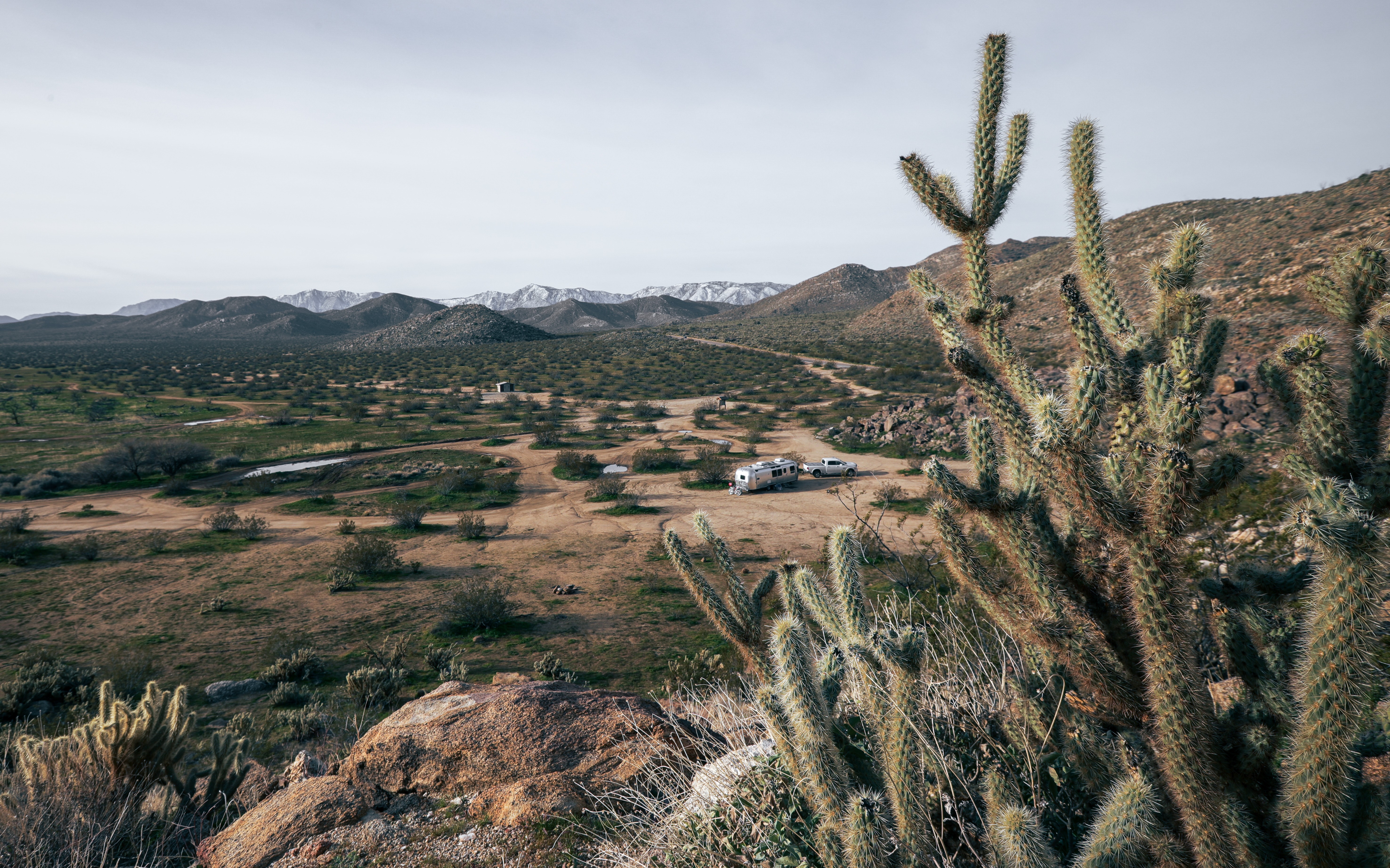 Karen Blue's Airstream boondocking out in the desert mountains 