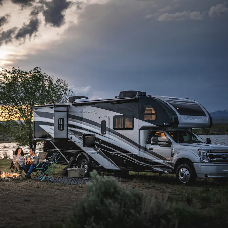 Connected motorhome at a remote campsite