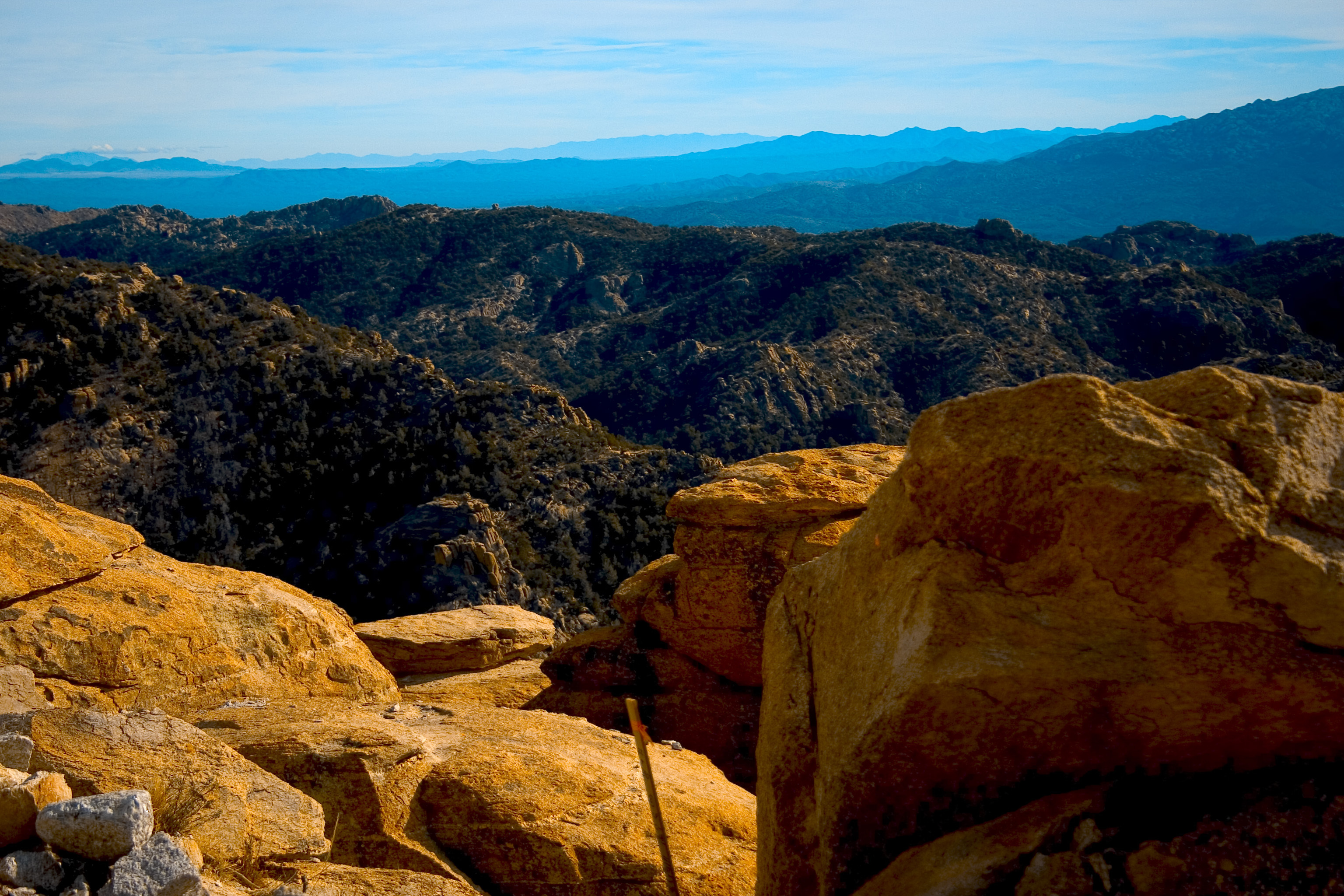 The view from a mountaintop of other mountains. 