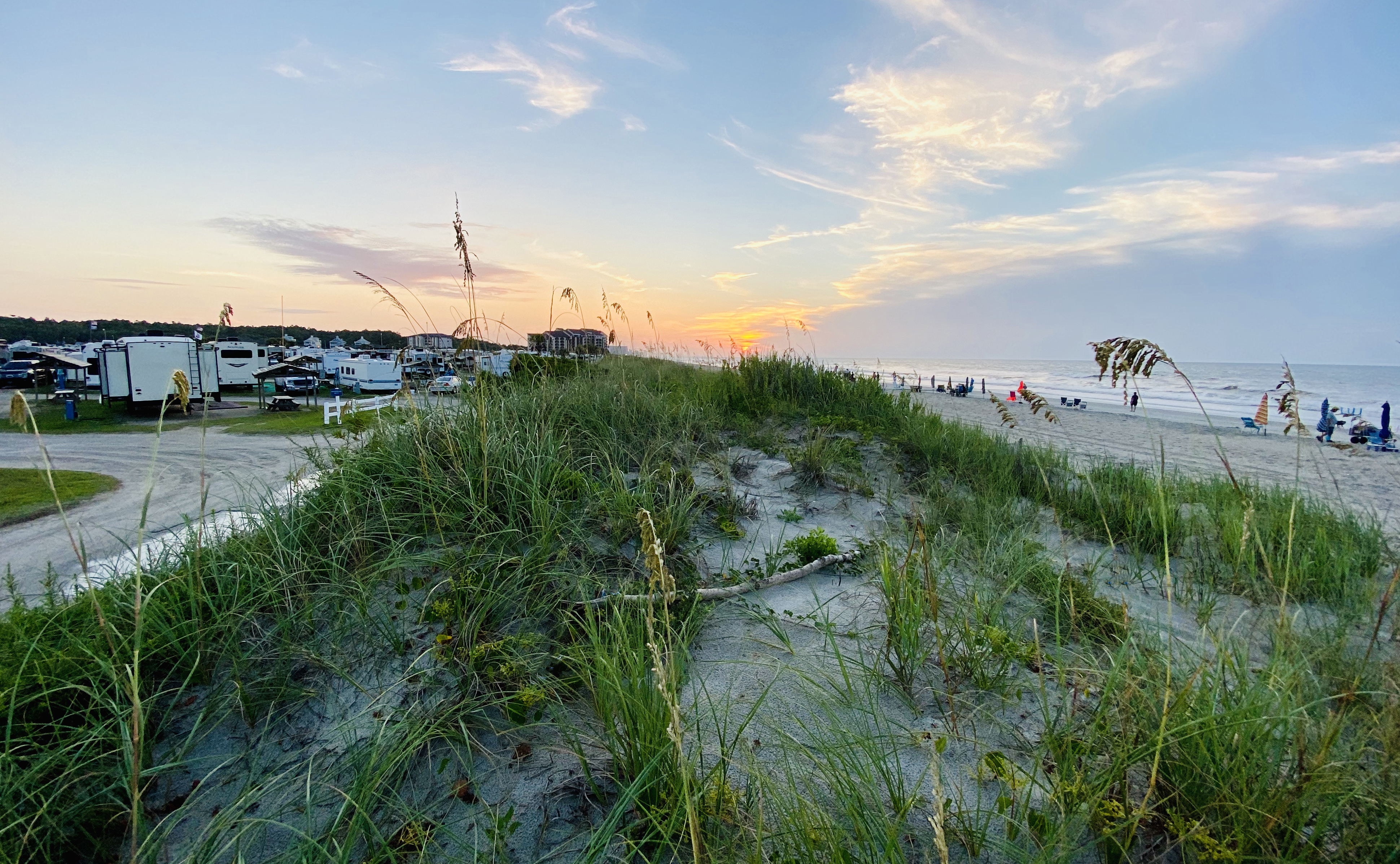 Eric Hannon's RV parked at the beach with other RVers.
