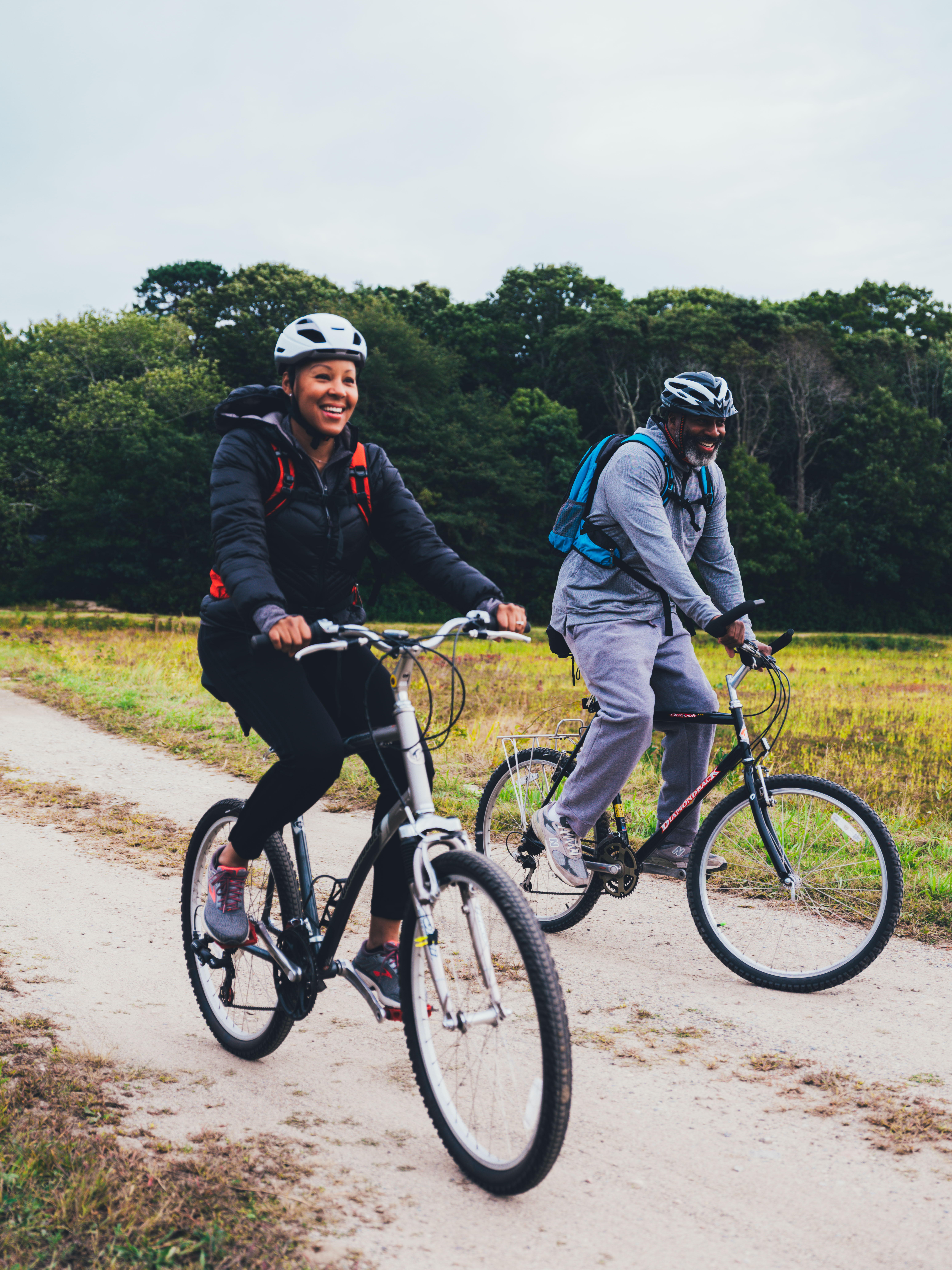 Sonya Lowery and Ray Young on a bike ride through a cranberry bog. 