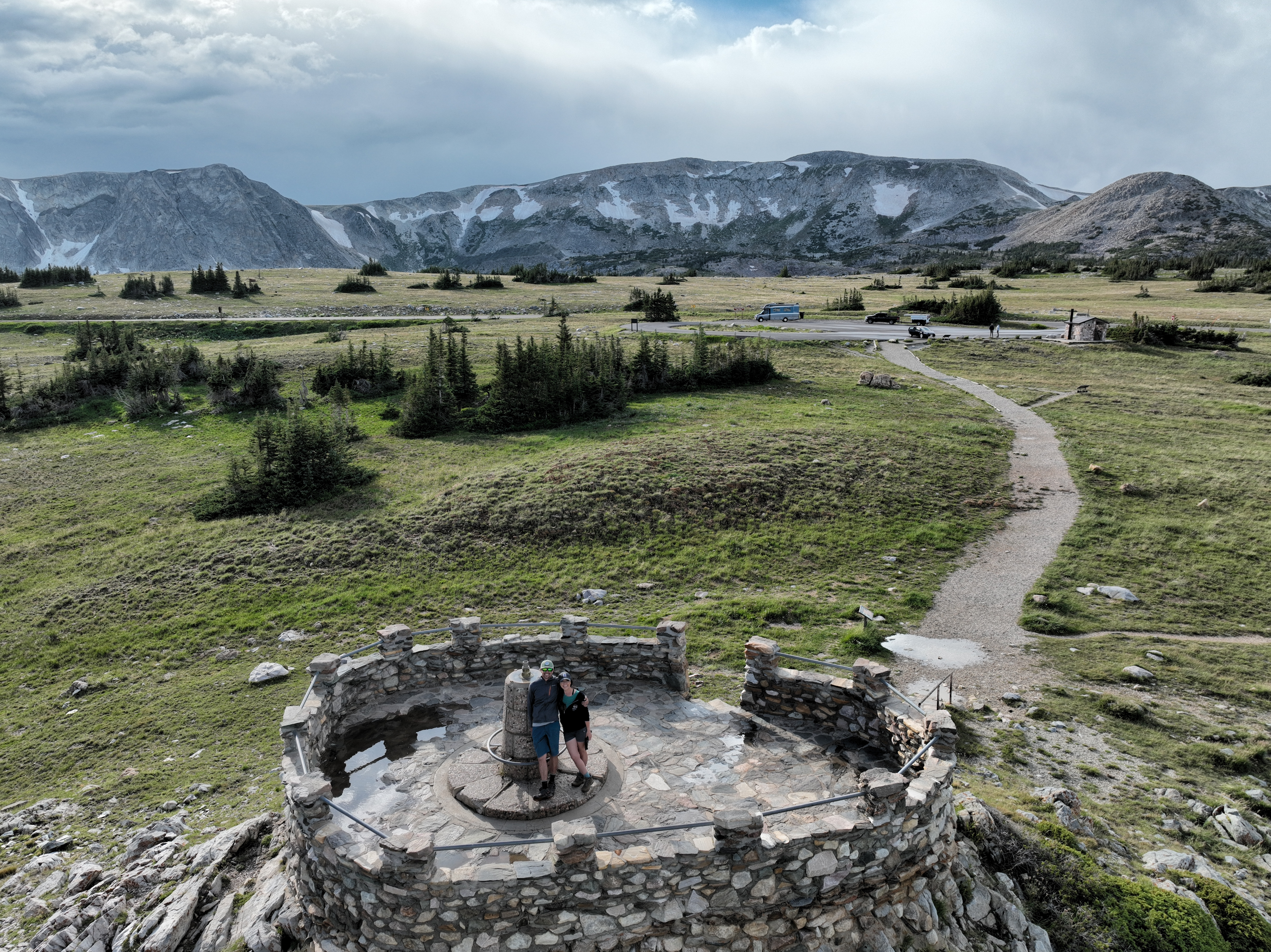 Dustin and Sarah Bauer at Libby Flats Overlook in  Medicine Bow Routt National Forest