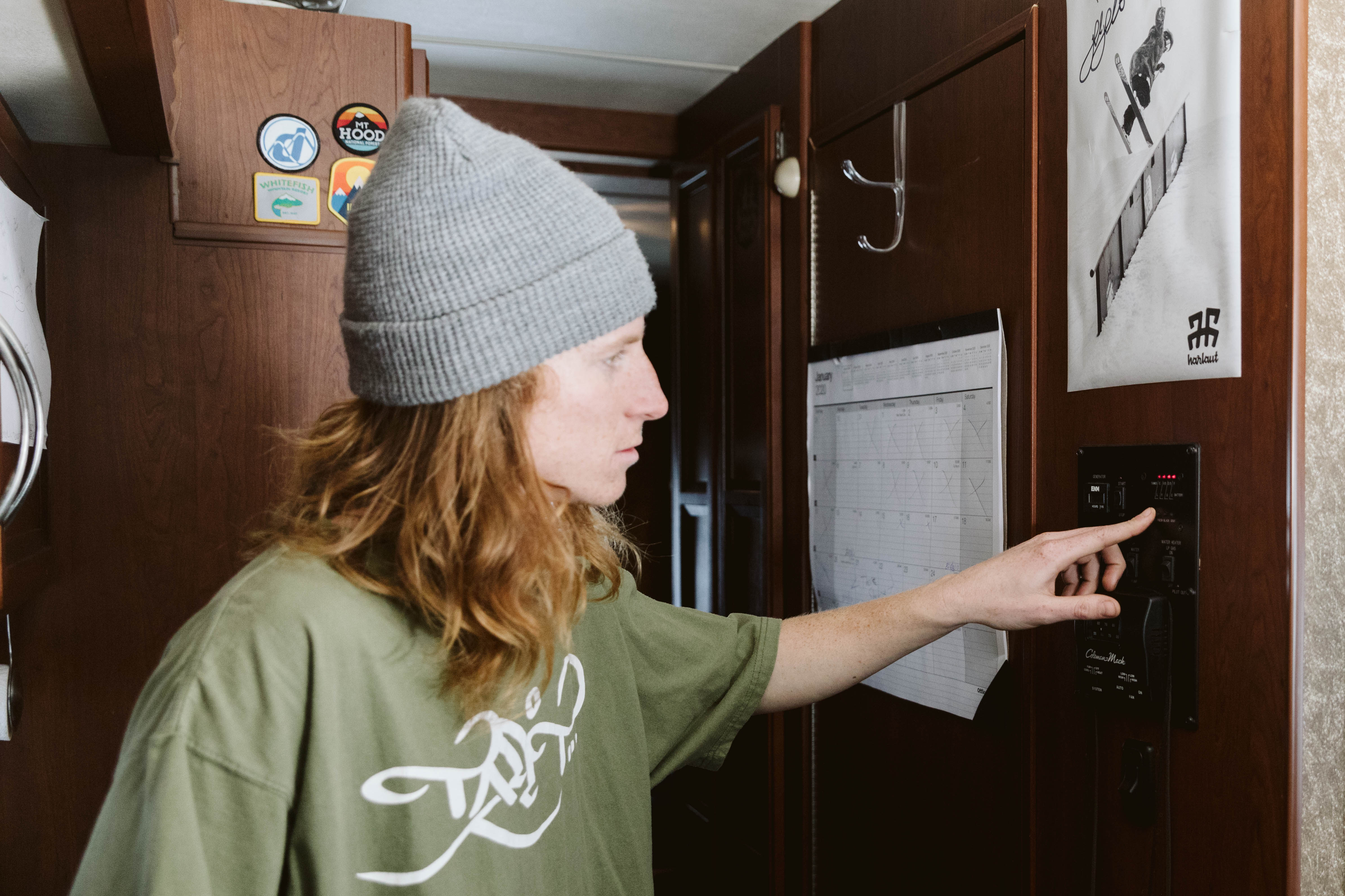 Checking the tanks inside the RV.