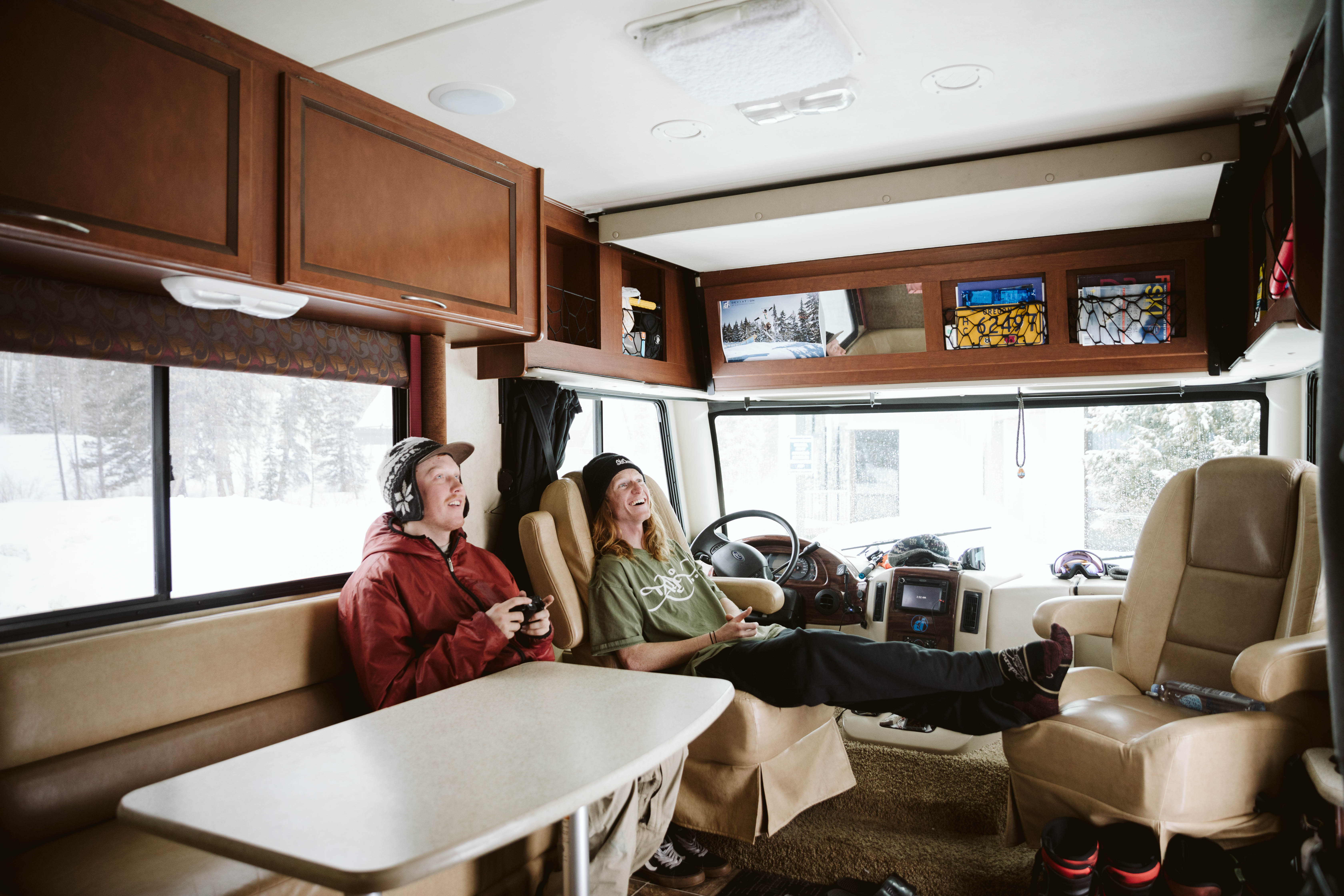 Ryan Barrick hanging with a friend in his RV.