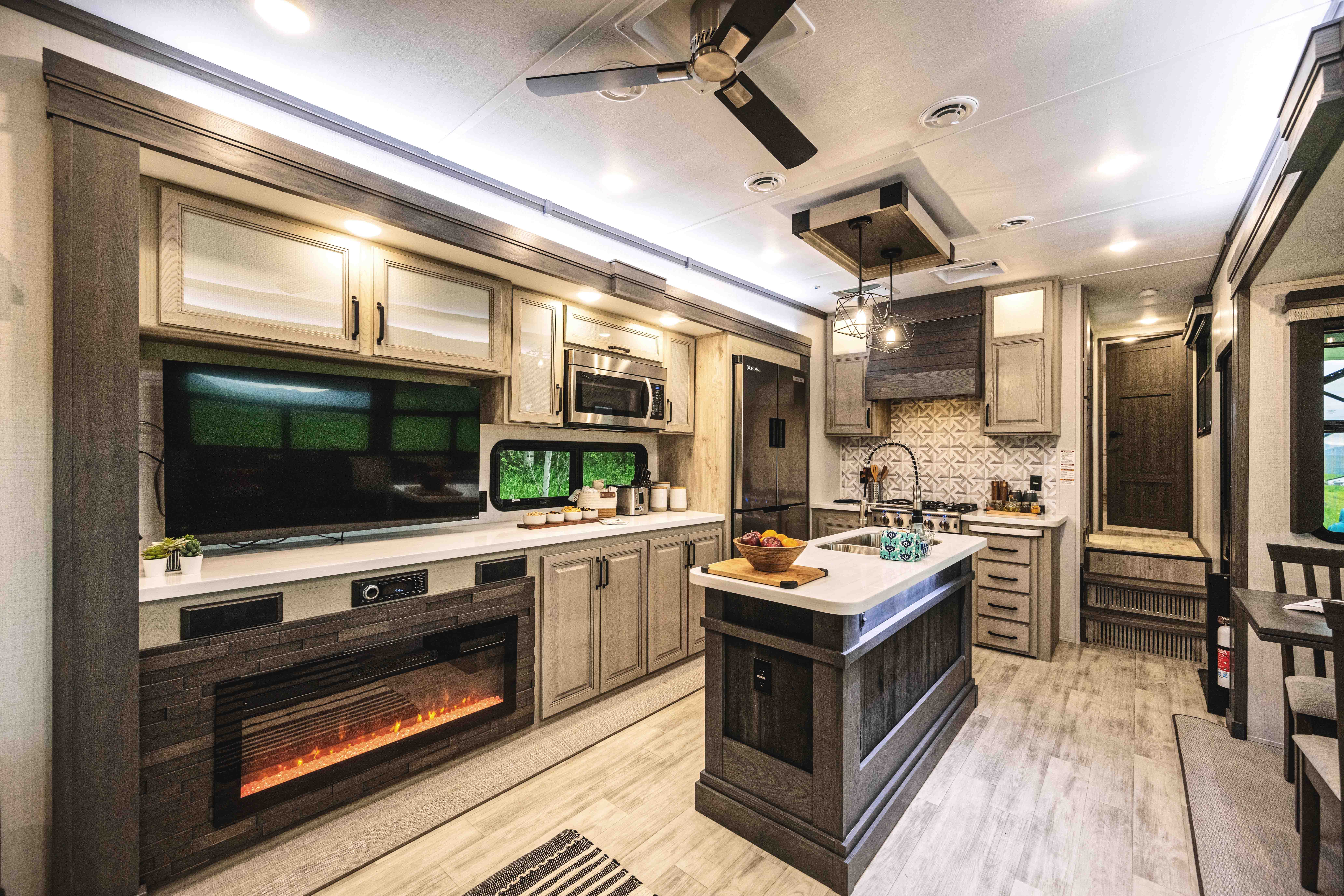 The kitchen inside a Keystone Alpine.