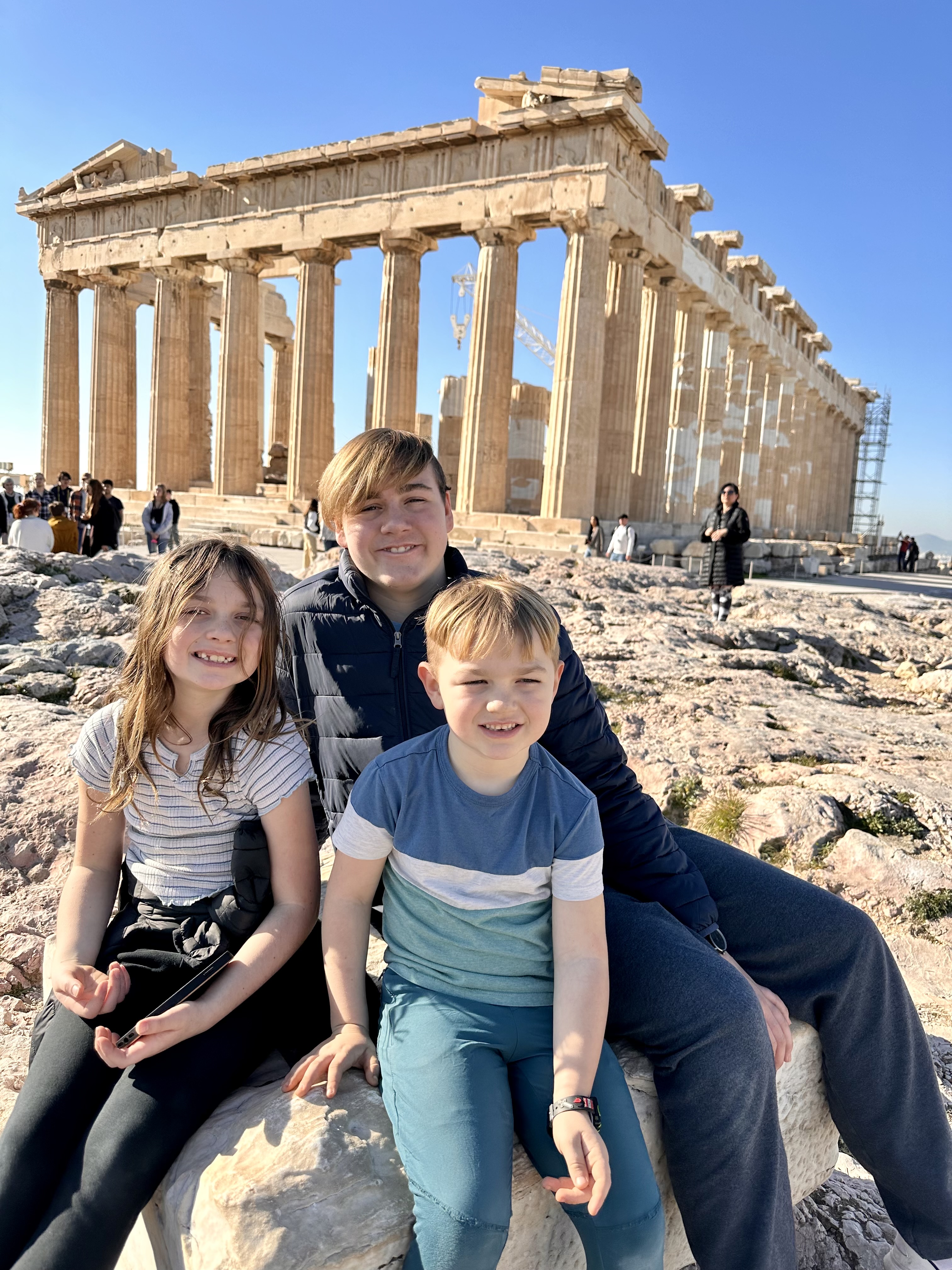 The Lahr kids pose in front of a international attraction.