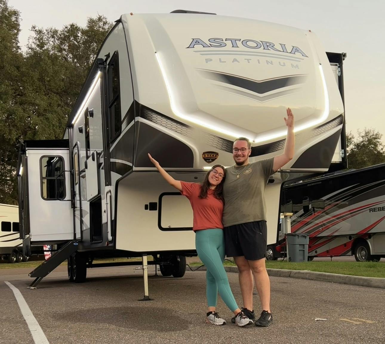 Bailey and Nicole Damberg's second and current RV, a Dutchmen Astoria 3173RLP.