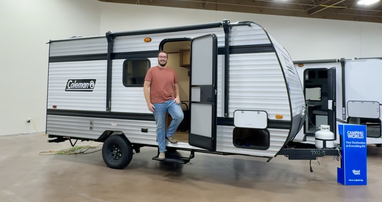 Bailey Damberg walks around an RV dealership to see the latest RV models.