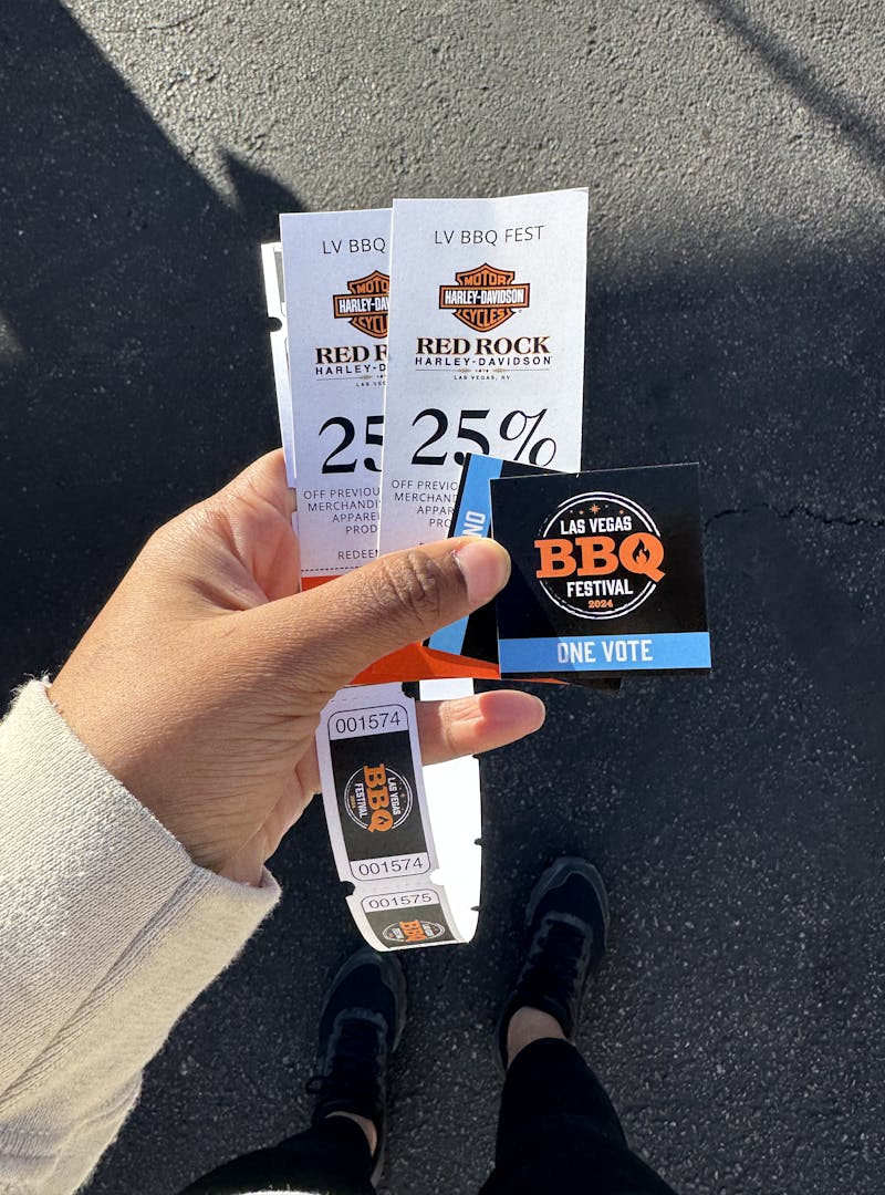 Sherise Gumbs shows her tickets for the Las Vegas BBQ Festival.