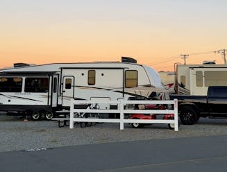 Bailey and Nicole Damberg's Dutchmen Astoria at a campsite at the Charlotte Motor Speedway.