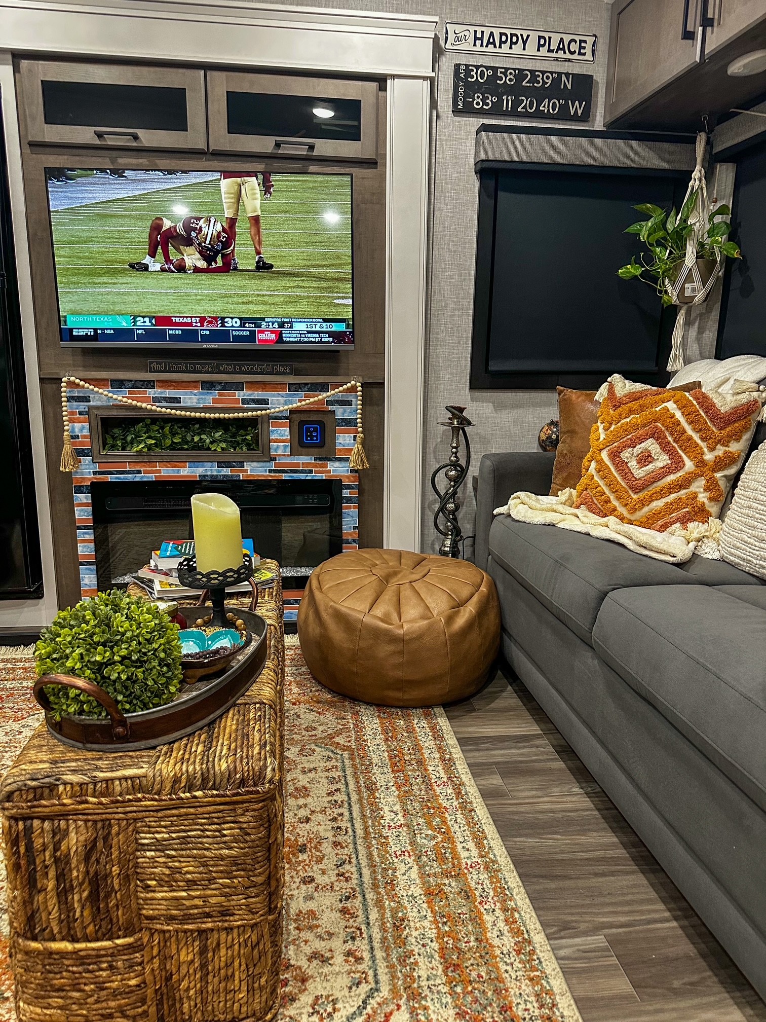 The living room inside Patty and Shane Gill's Jayco Eagle fifth wheel.