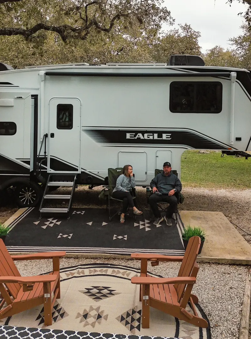 The outdoor setup outside Patty and Shane Gill's Jayco Eagle fifth wheel.
