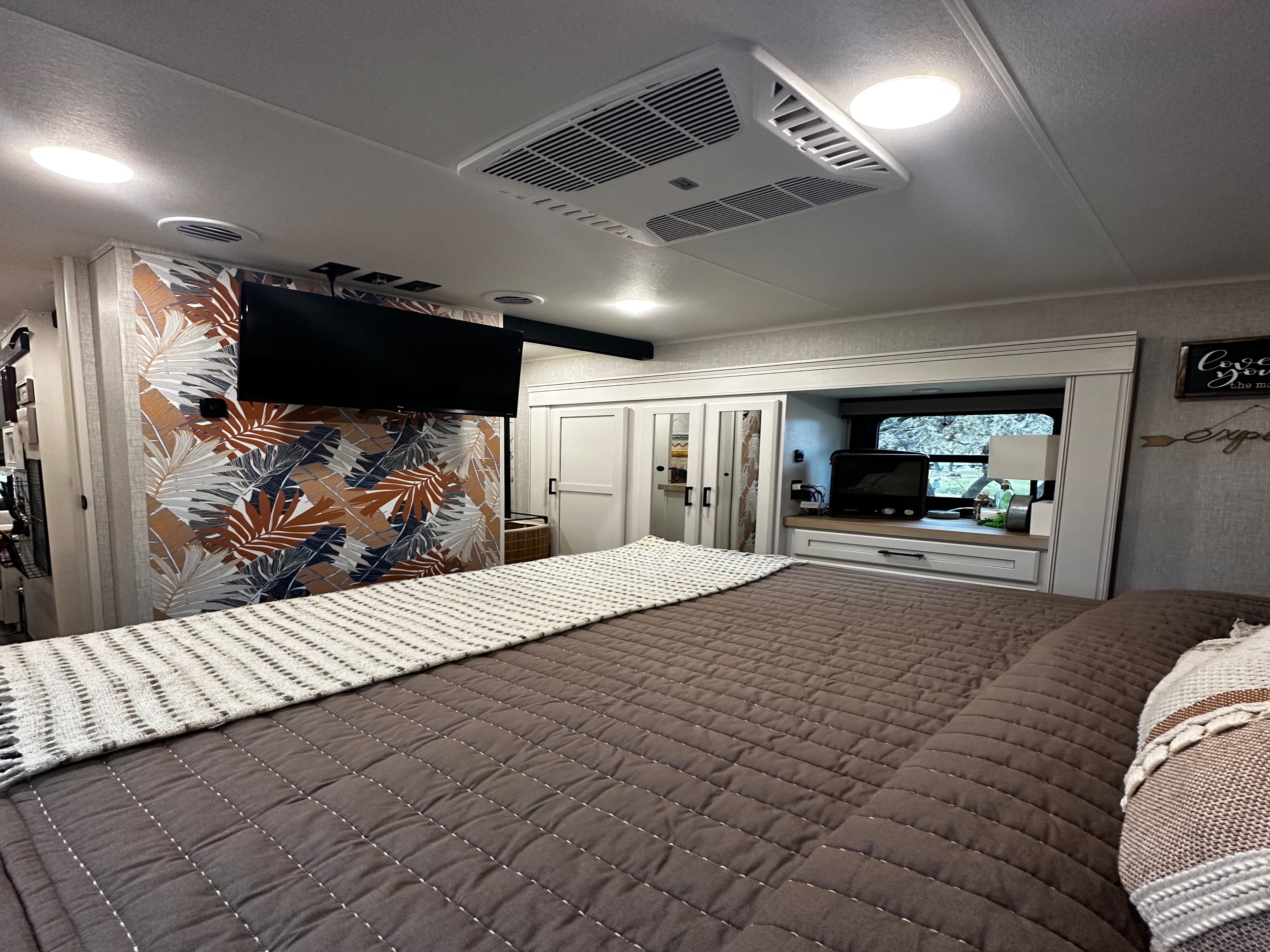 The bedroom inside Patty and Shane Gill's Jayco Eagle fifth wheel.