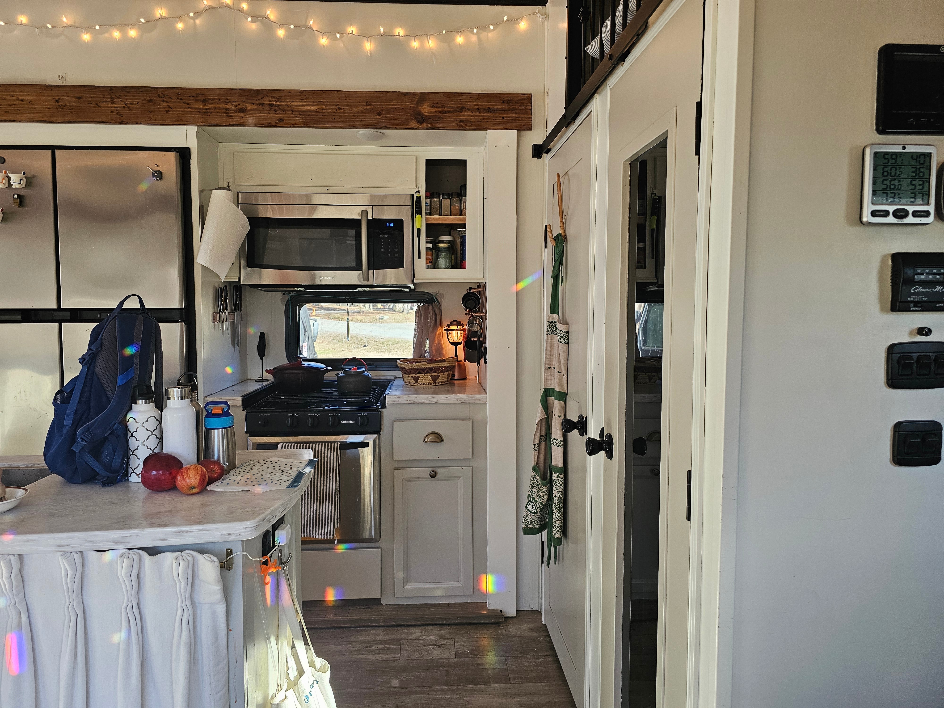 The kitchen JC and Bibi Barringer's KZ Durango fifth wheel.