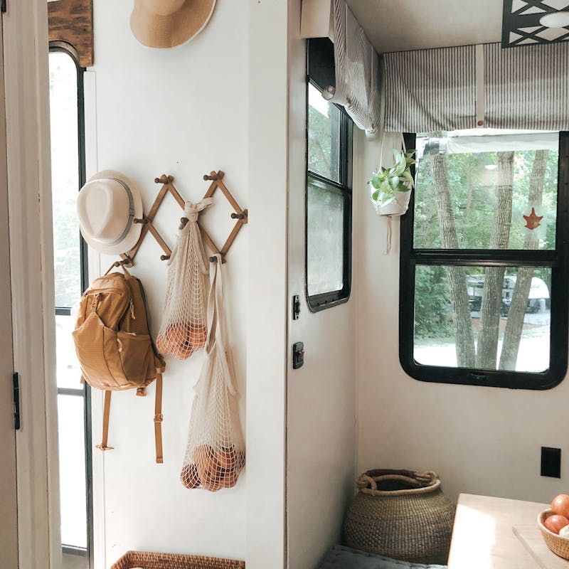 Decorations in the entryway of Bibi and JC Barringer's KZ Durango Gold fifth wheel.