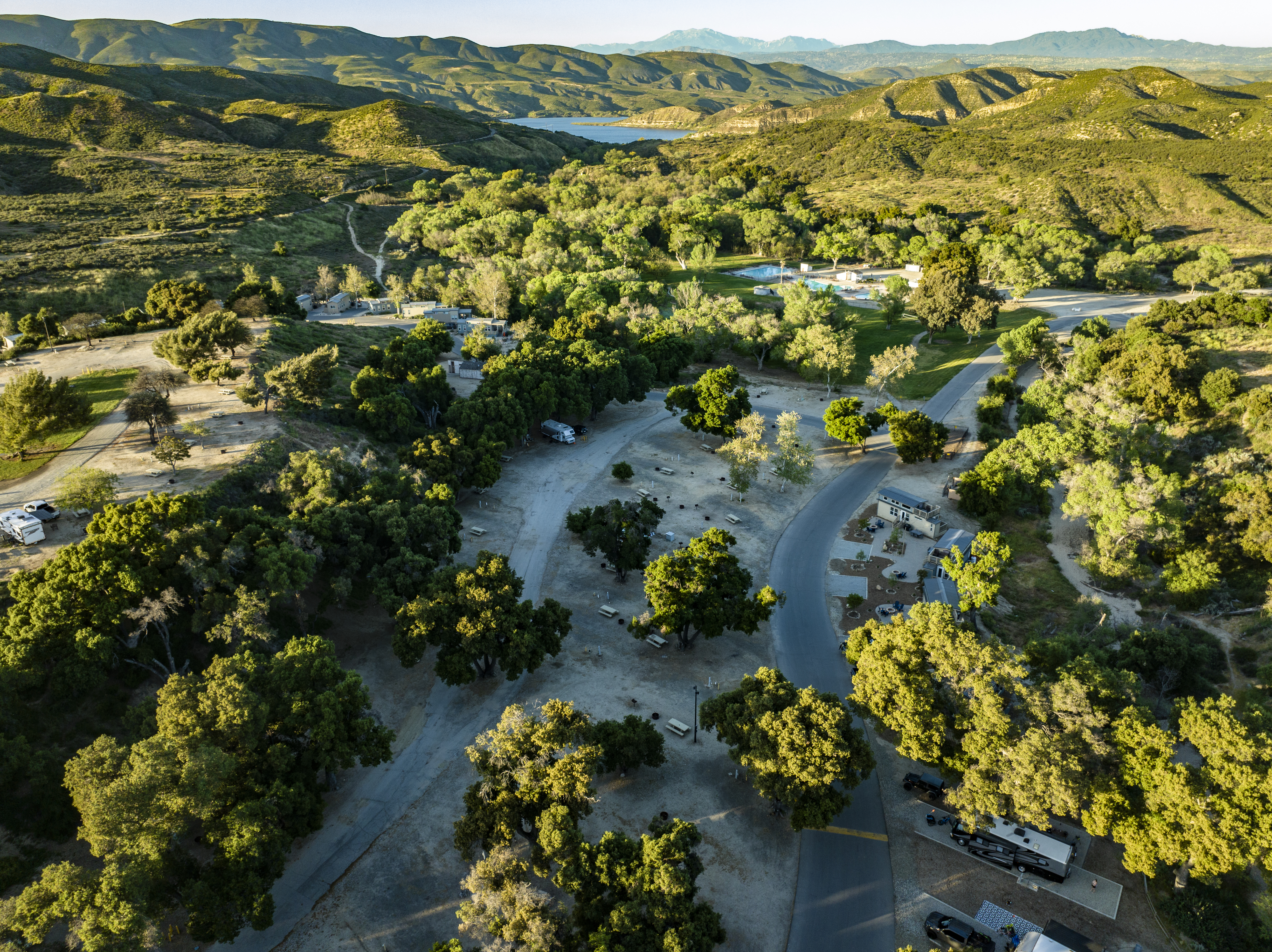 An aerial view of Temecula KOA at Vail Lake RV Resort.