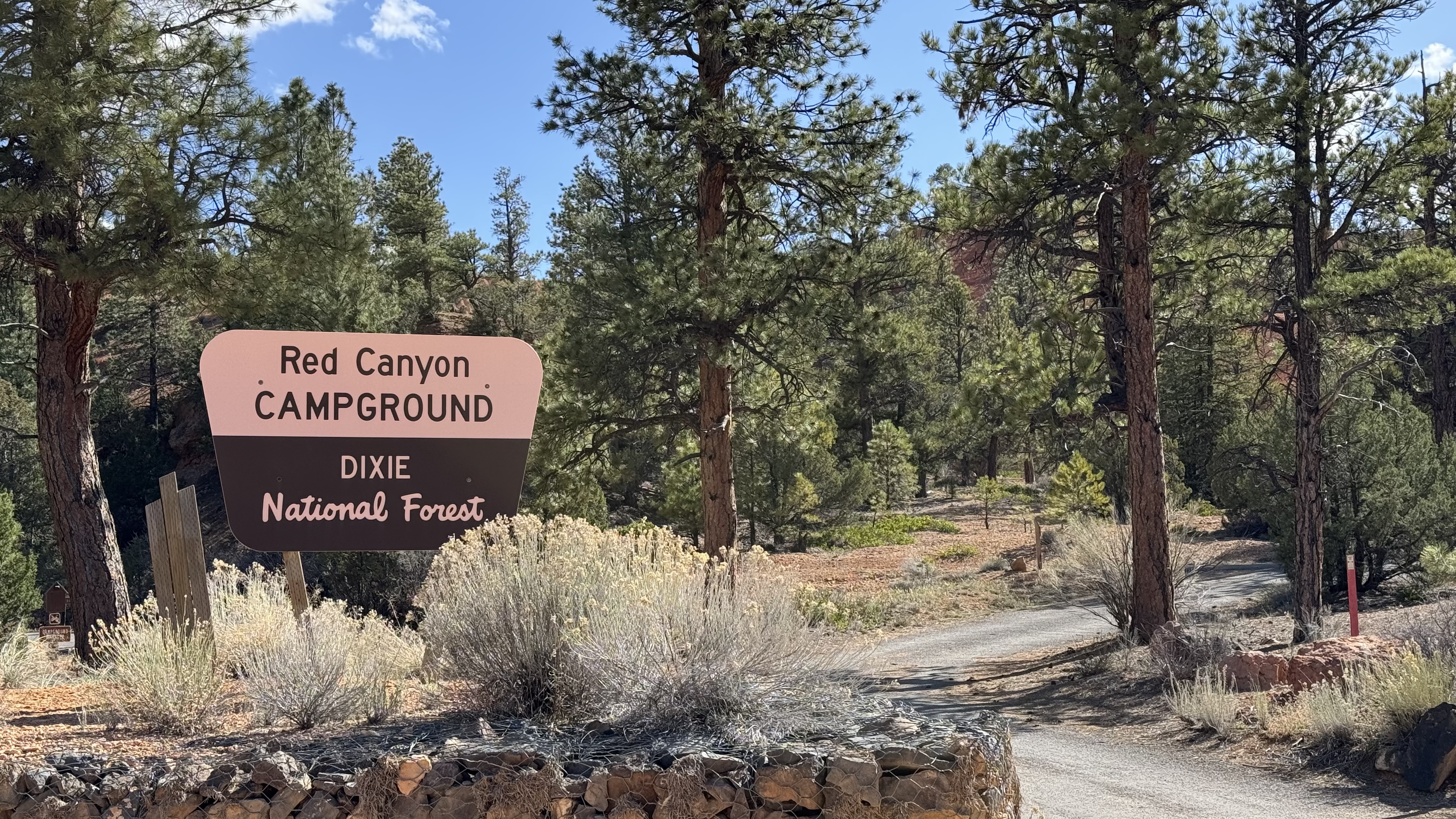 A close-up of the Red Canyon Campground, Dixie National Forest sign.