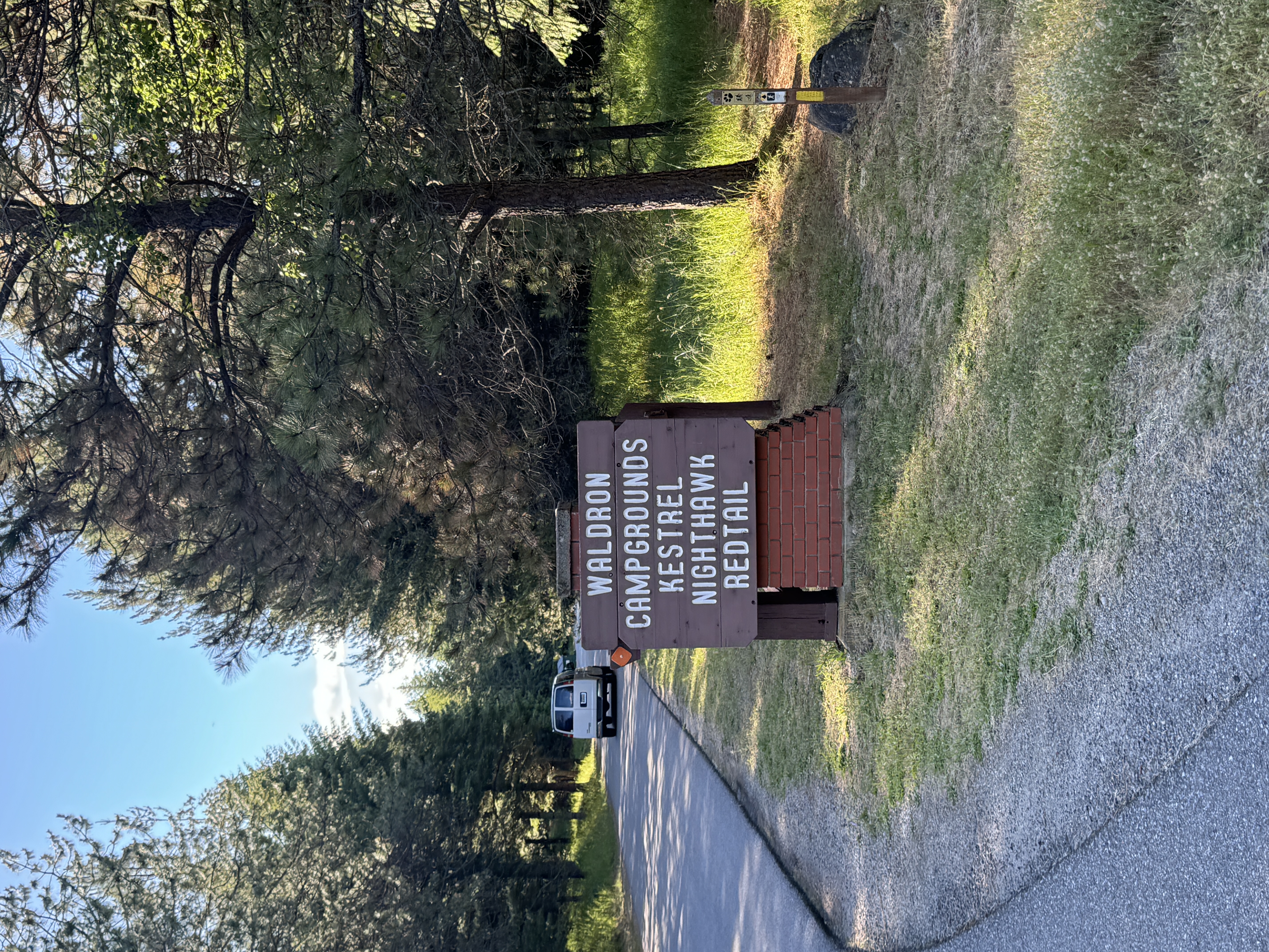 The Waldron Campground sign in the Idaho Panhandle National Forest.