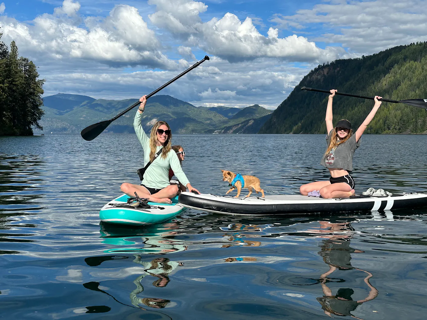 Ashley Peeples paddleboarding on Lake Pend Oreille in Idaho Panhandle National Forest.