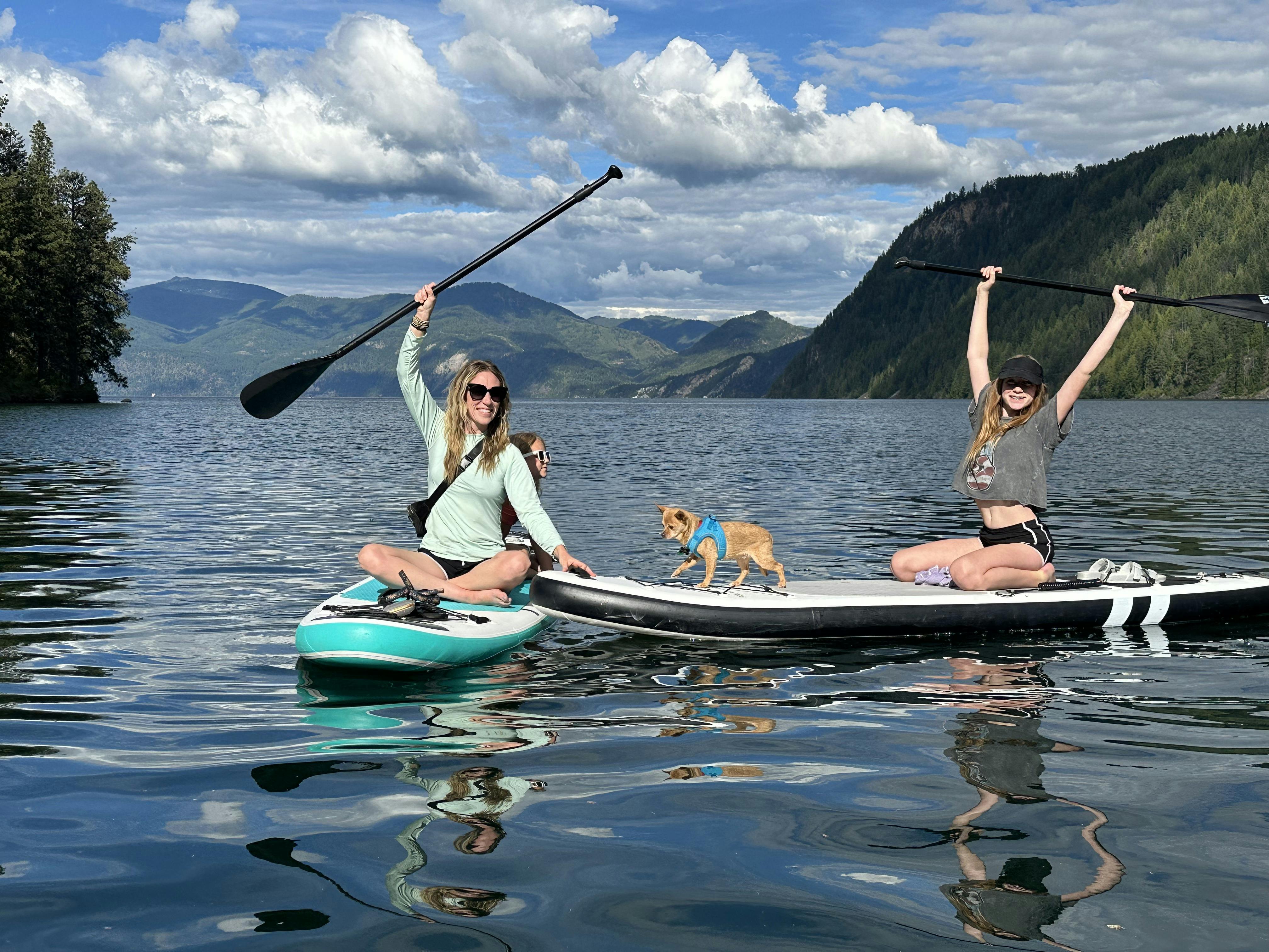 Ashley Peeples paddleboarding on Lake Pend Oreille in Idaho Panhandle National Forest.