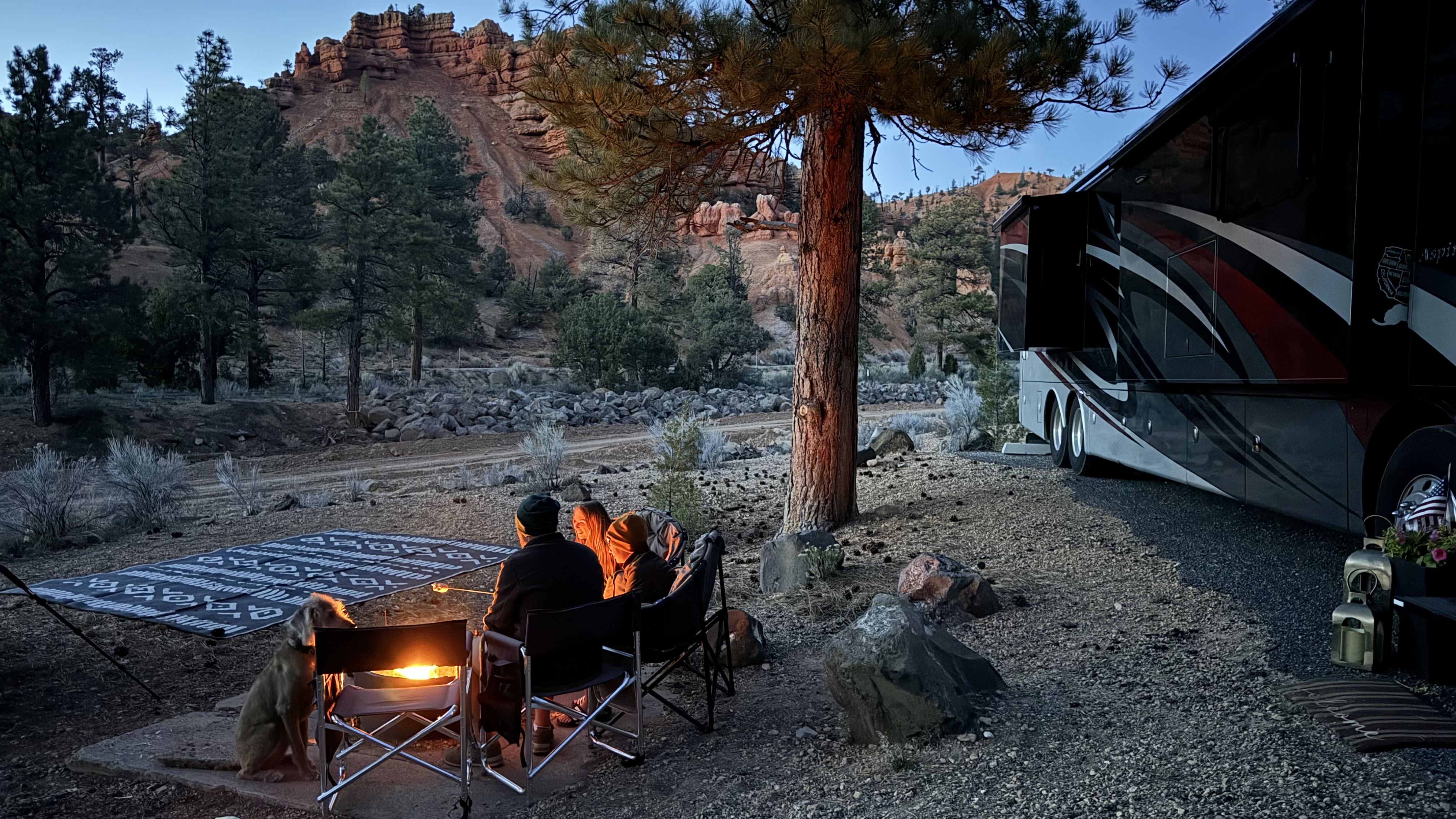 Carrie Cassity and her family surround a campfire.